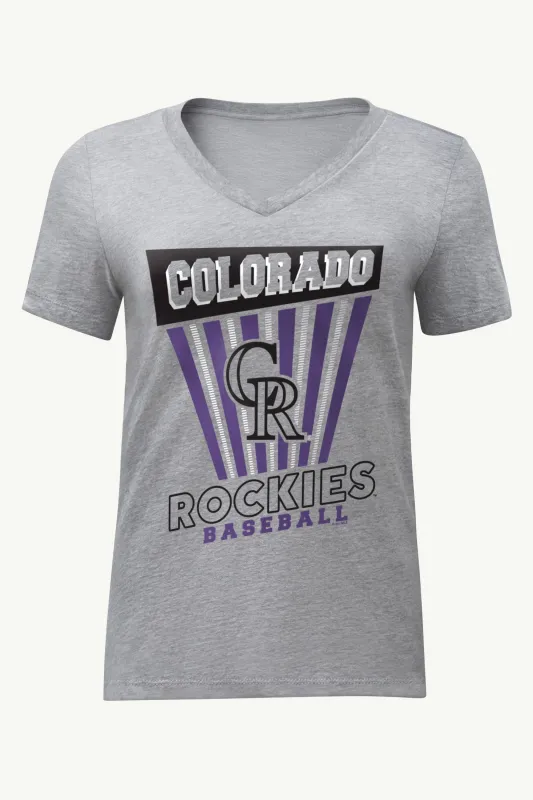 WOMENS COLORADO ROCKIES POSTER PRINT V NECK T SHIRT made by Starter