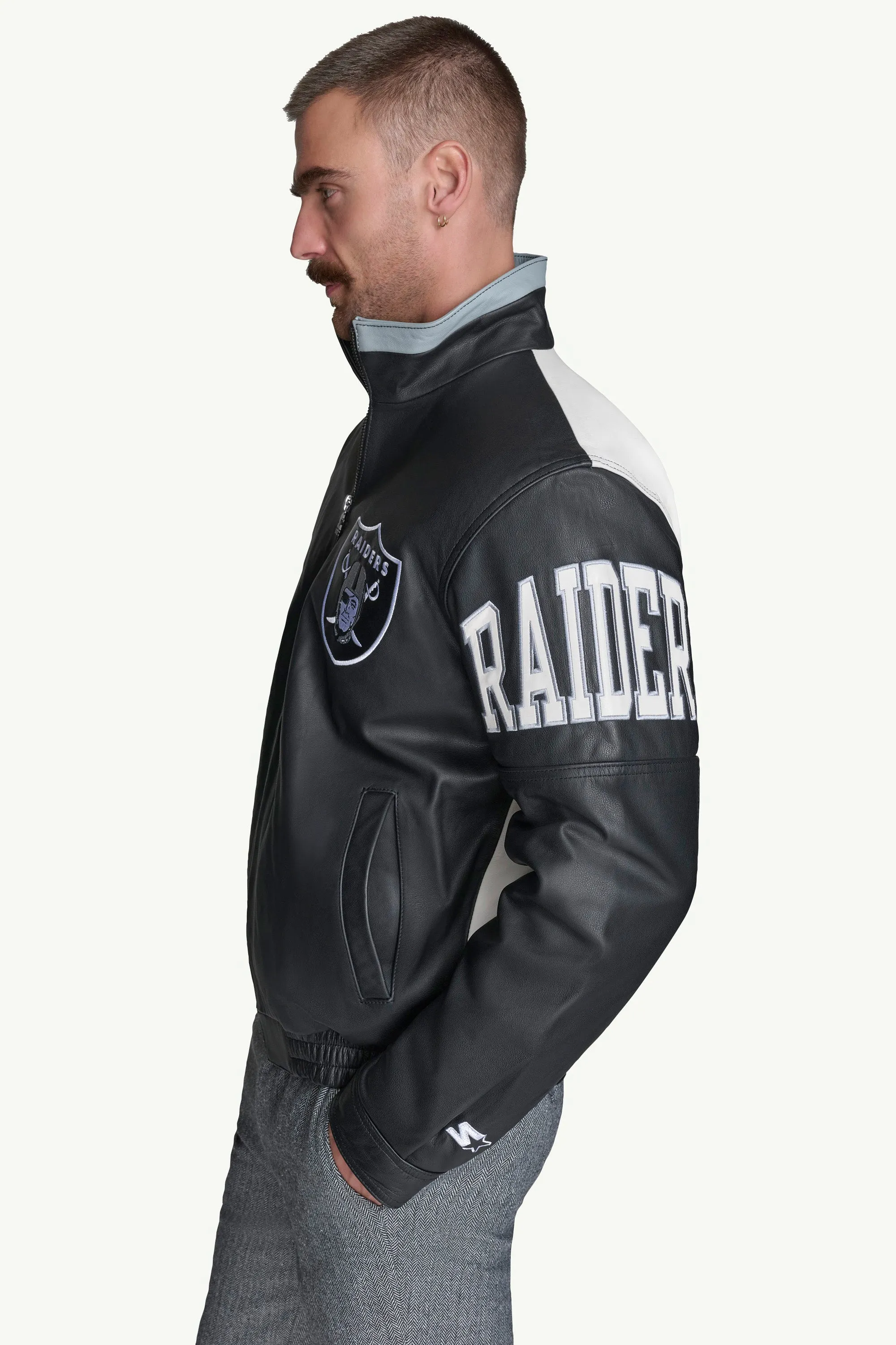 MENS LAS VEGAS RAIDERS FULL ZIP LEATHER JACKET sold by Starter product image thumbnail 5