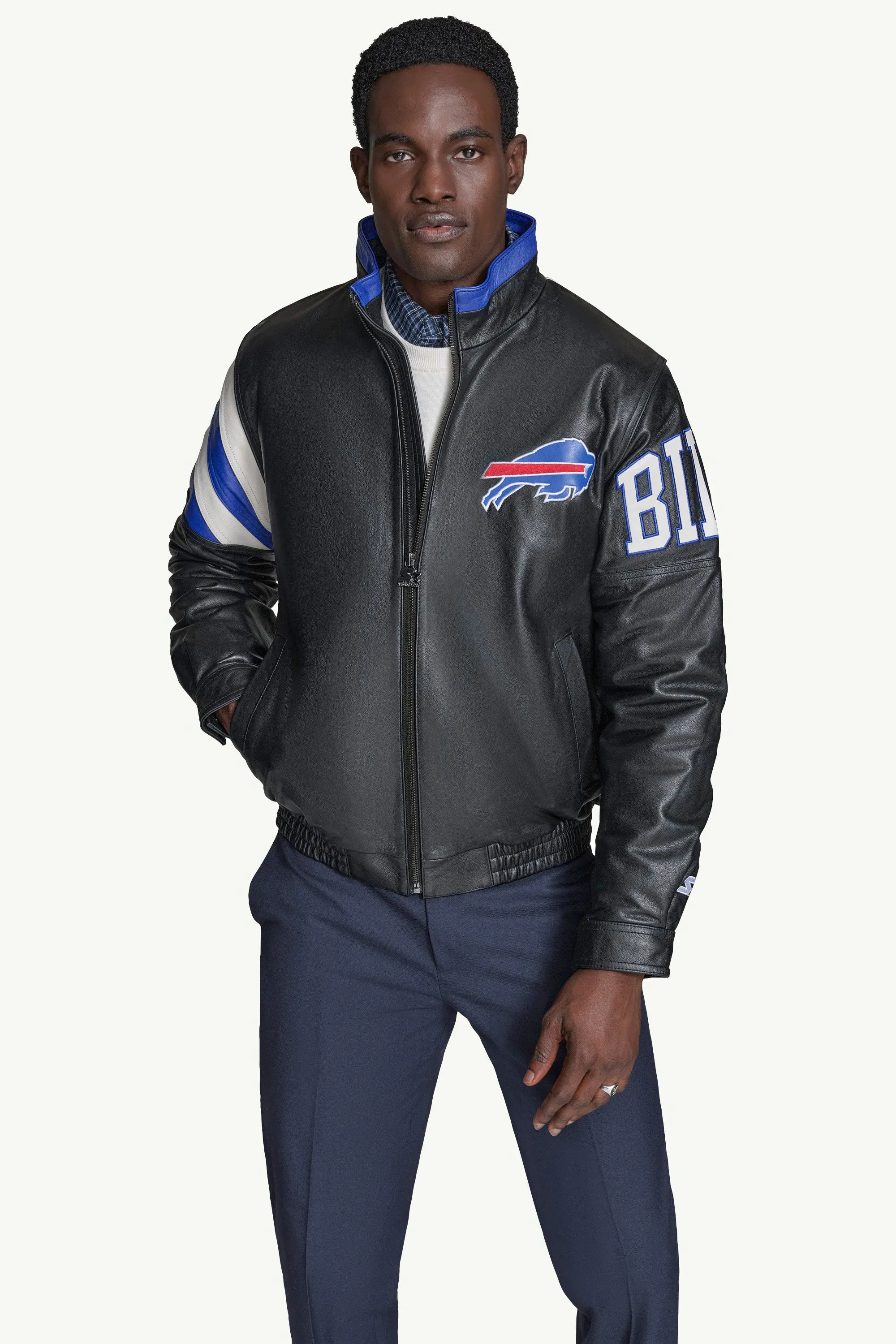 MENS BUFFALO BILLS FULL ZIP LEATHER JACKET sold by Starter