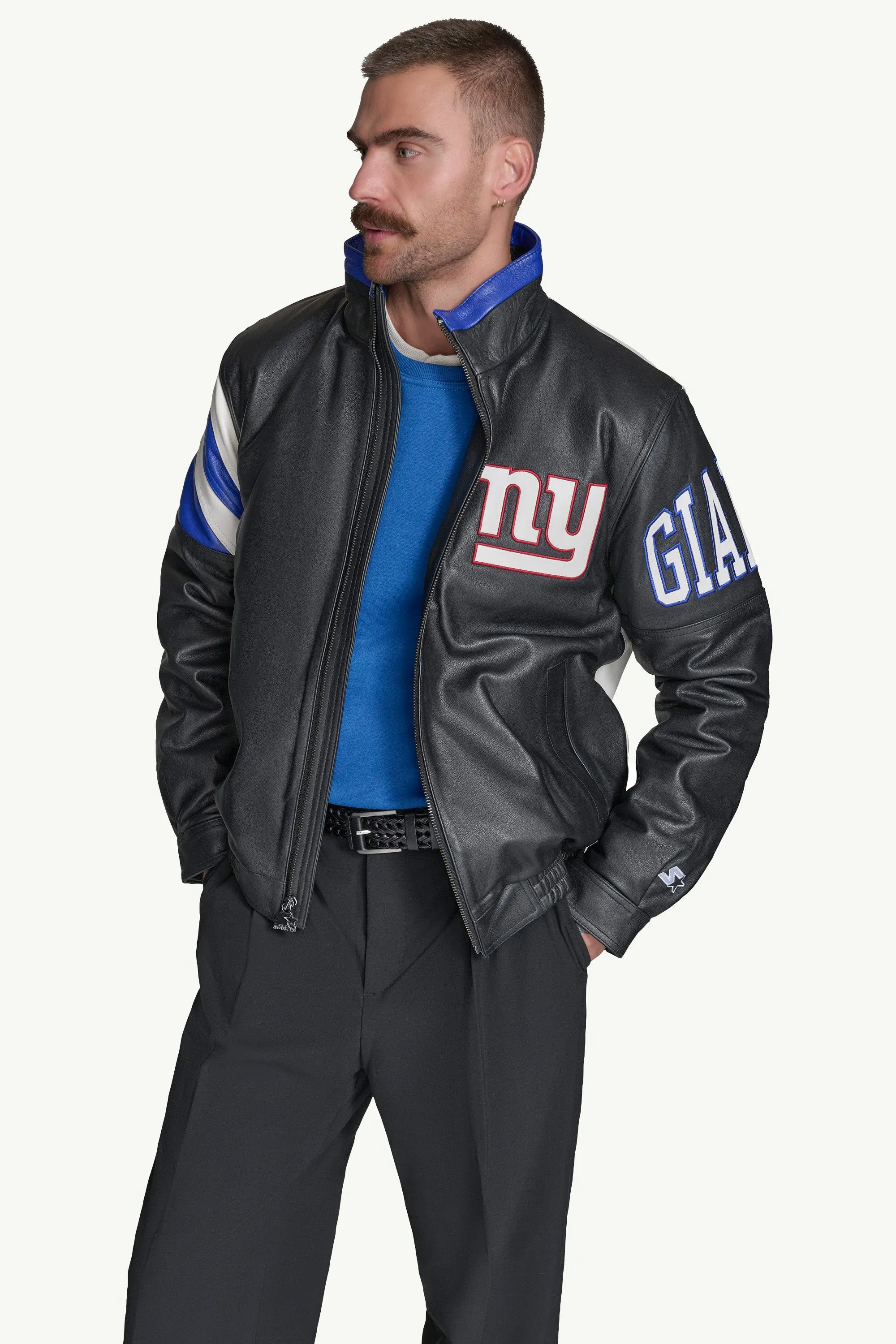 MENS NEW YORK GIANTS FULL ZIP LEATHER JACKET sold by Starter product image thumbnail 3