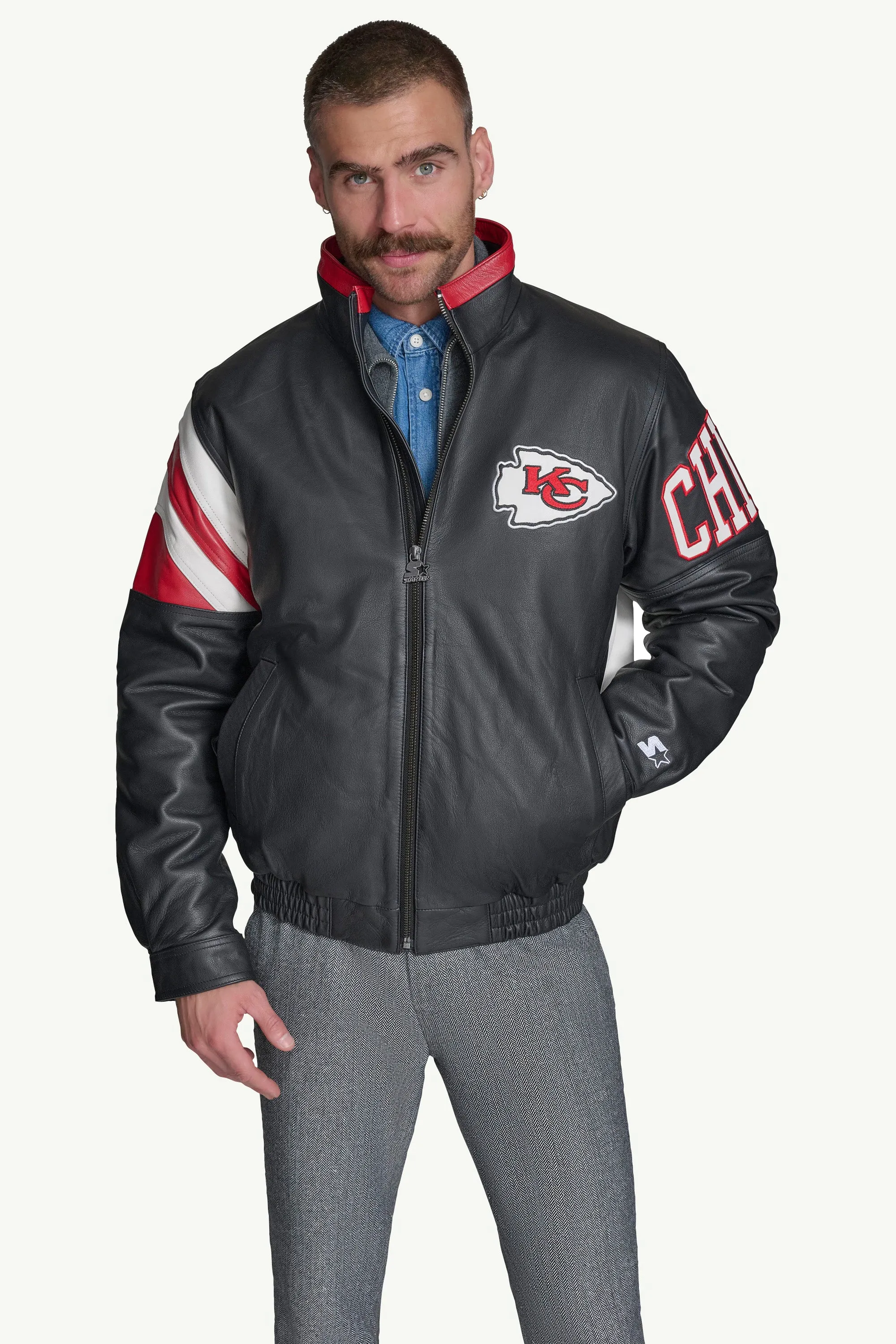 MENS KANSAS CITY CHIEFS FULL ZIP LEATHER JACKET sold by Starter