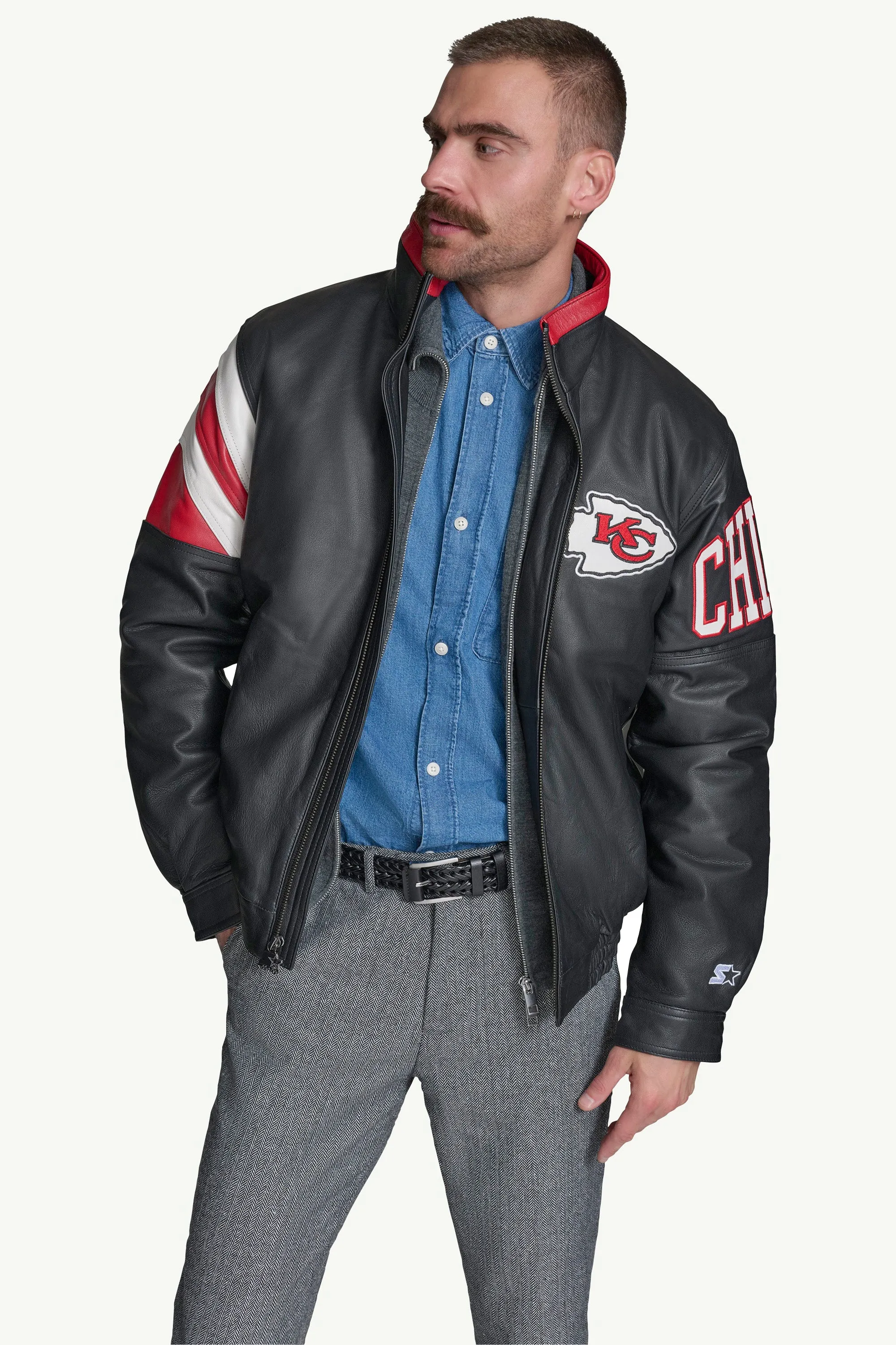 MENS KANSAS CITY CHIEFS FULL ZIP LEATHER JACKET sold by Starter product image thumbnail 3