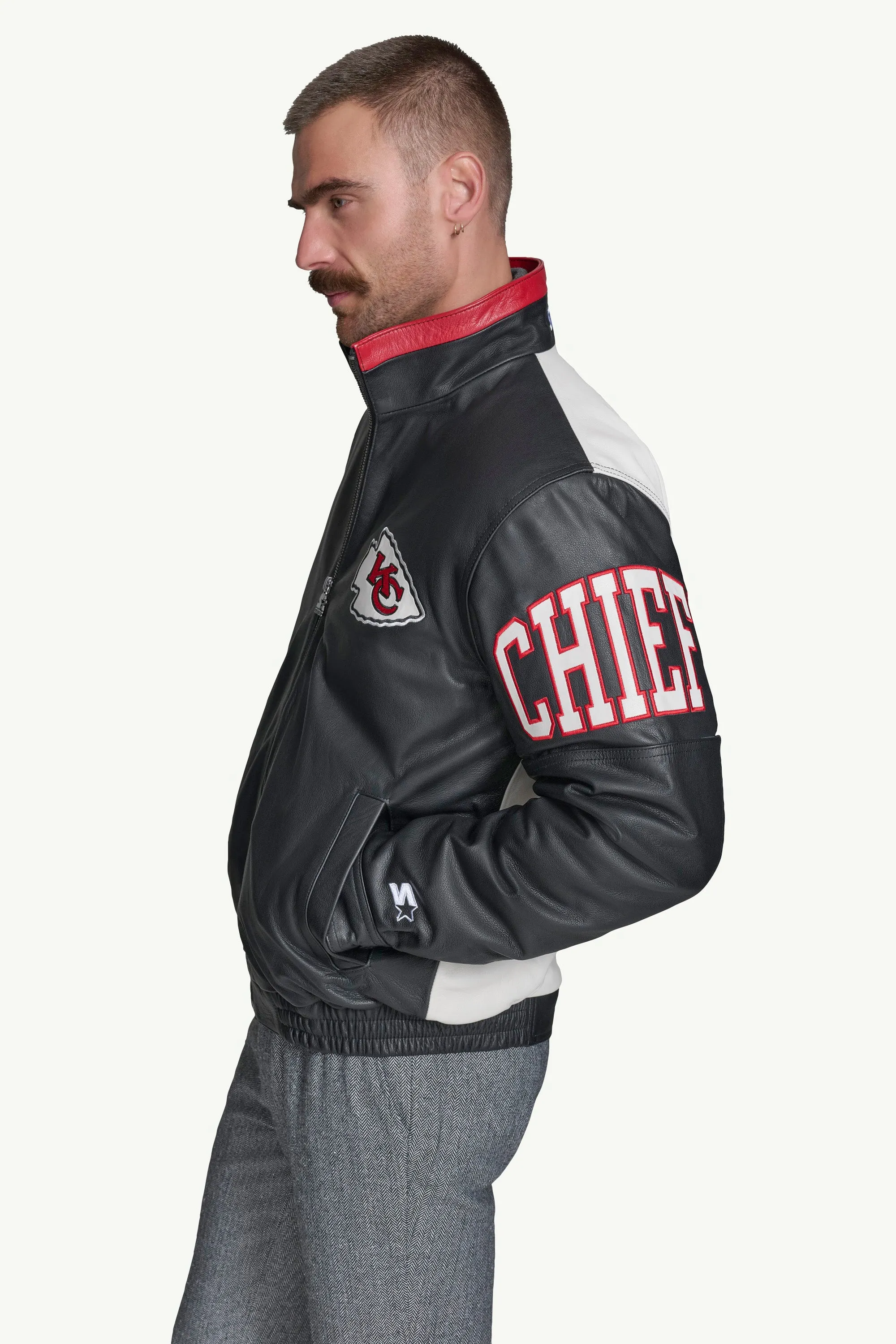 MENS KANSAS CITY CHIEFS FULL ZIP LEATHER JACKET sold by Starter product image thumbnail 4