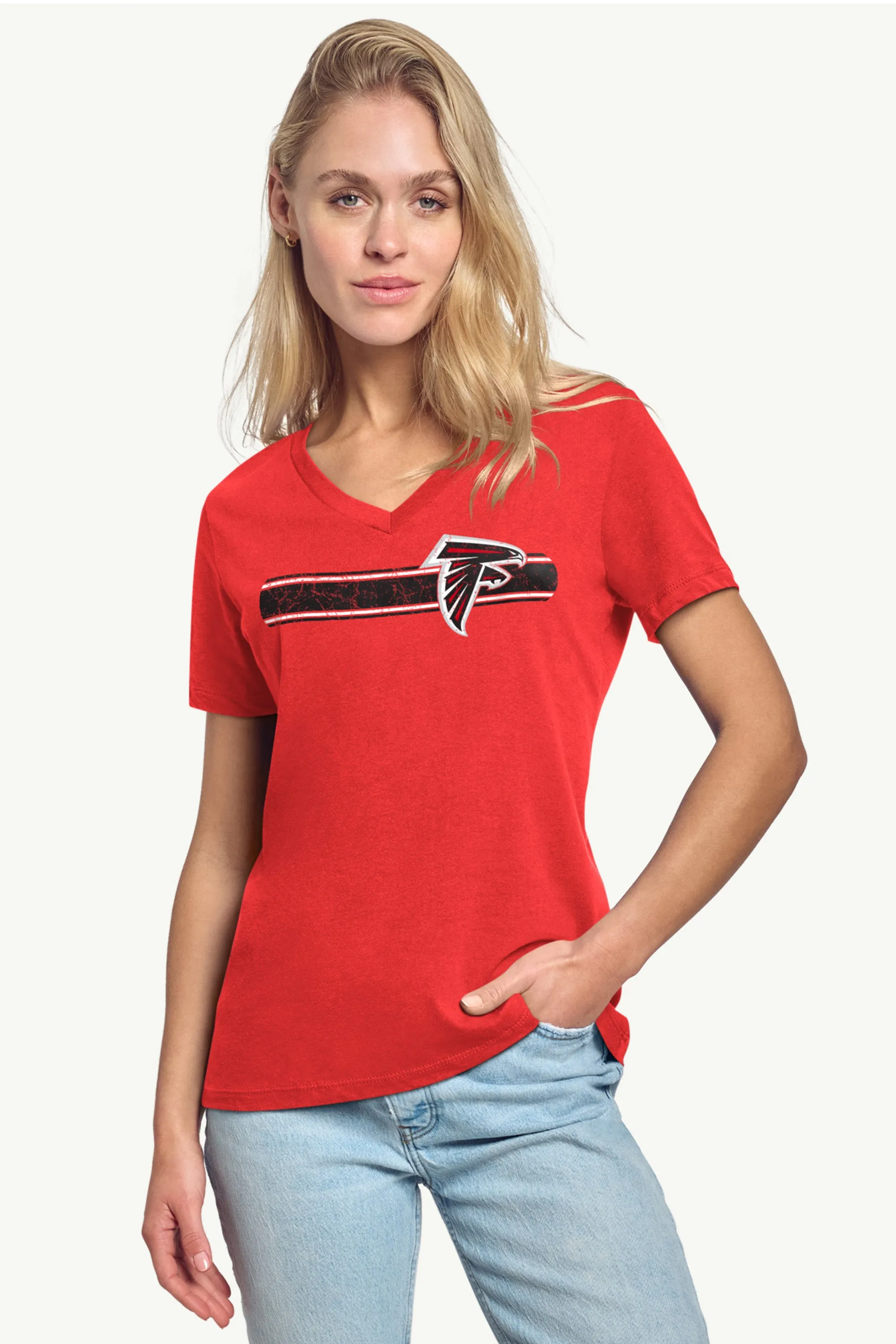 WOMENS ATLANTA FALCONS STRIPE V-NECK T SHIRT sold by Starter product image thumbnail 2
