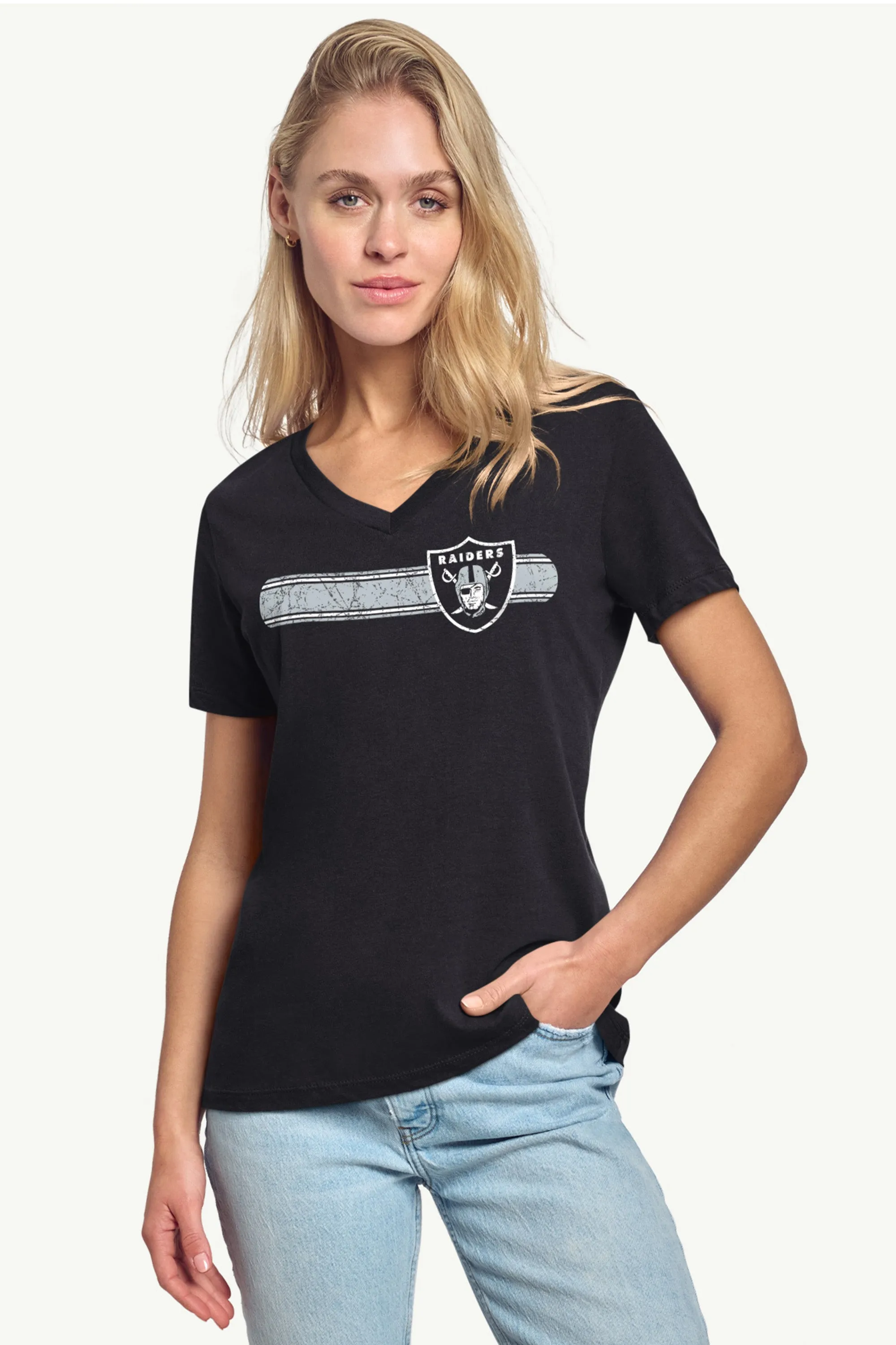 WOMENS LAS VEGAS RAIDERS STRIPE V-NECK T SHIRT sold by Starter product image thumbnail 2