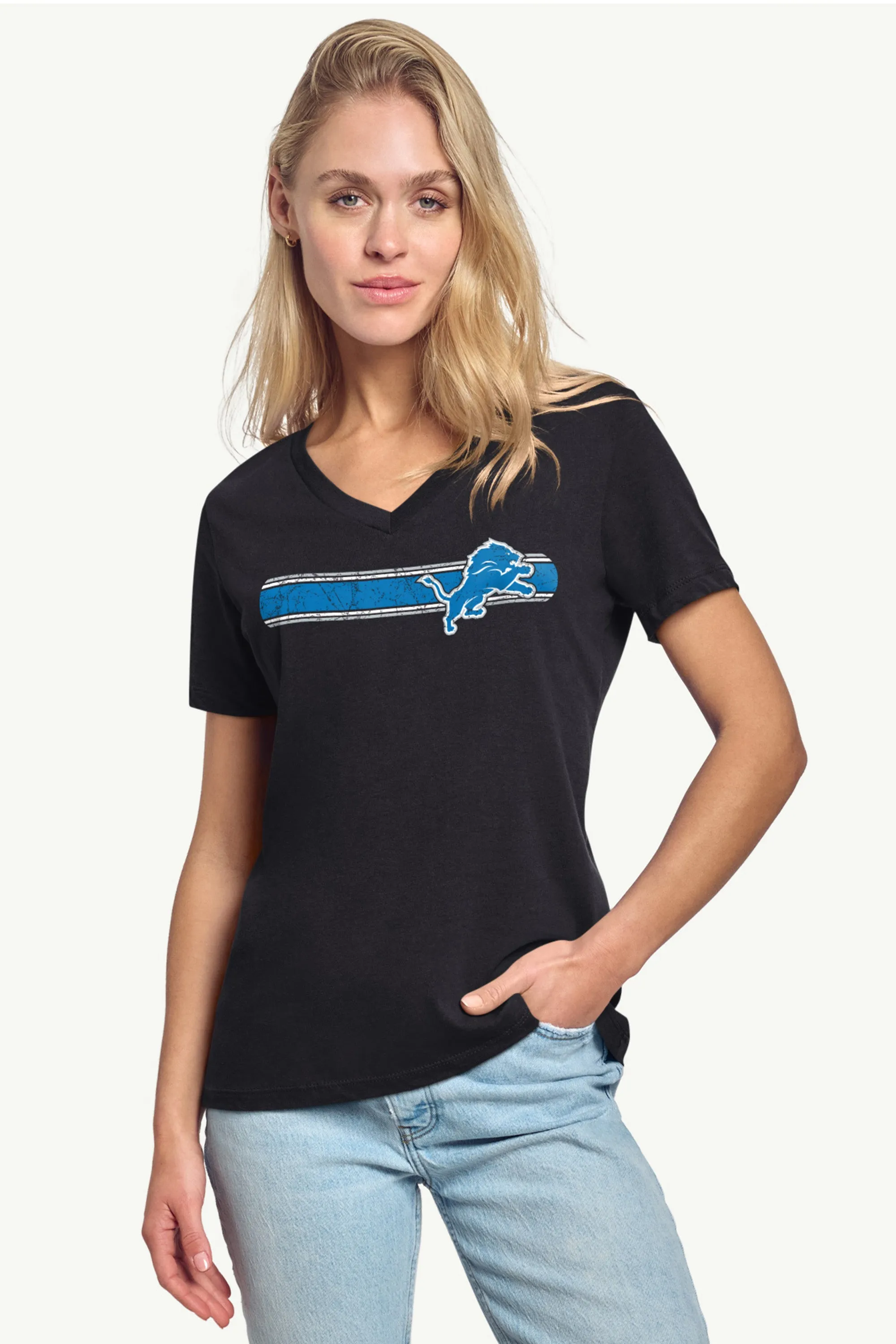 WOMENS DETROIT LIONS STRIPE V-NECK T SHIRT sold by Starter product image thumbnail 2