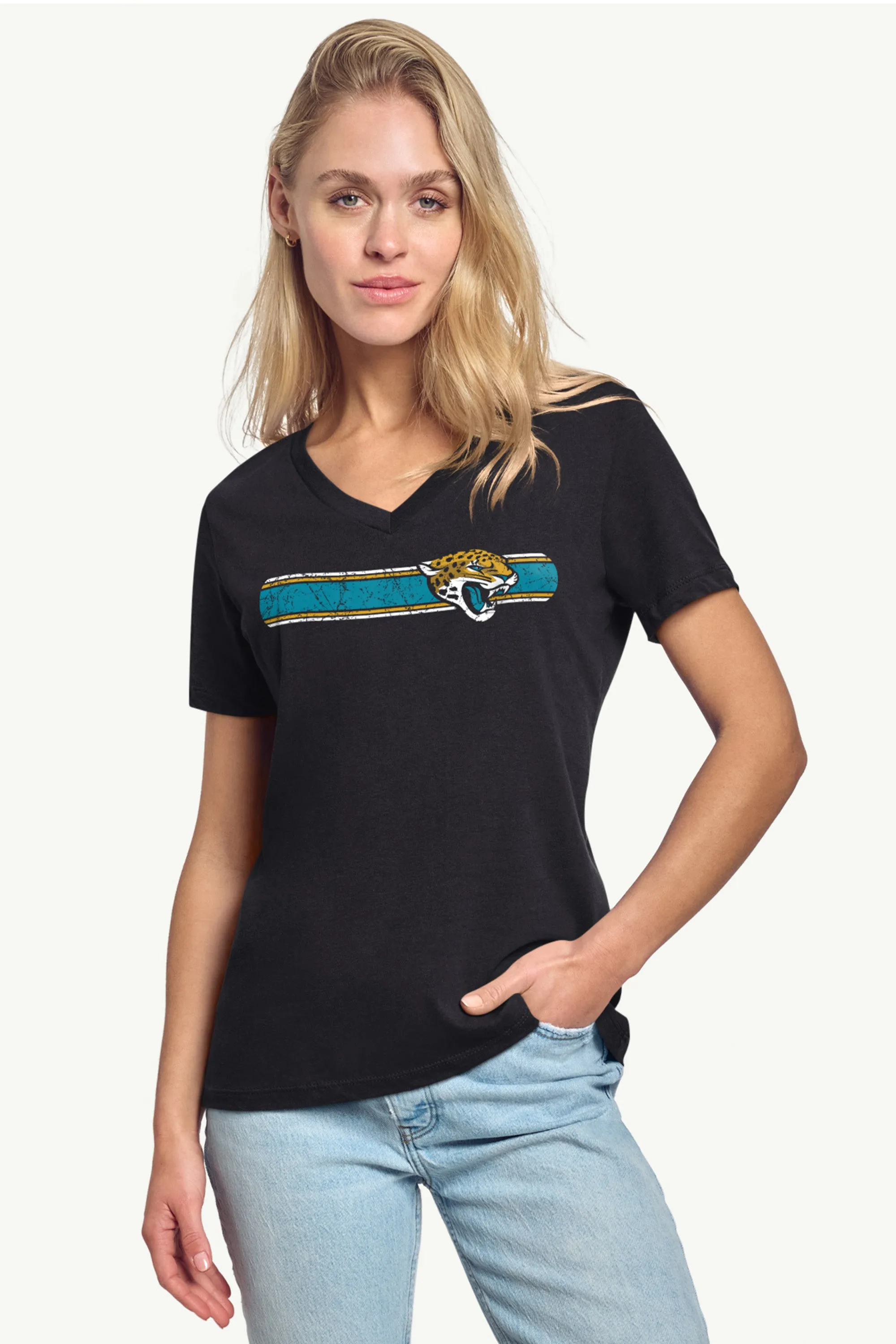 WOMENS JACKSONVILLE JAGUARS STRIPE V-NECK T SHIRT sold by Starter product image thumbnail 2