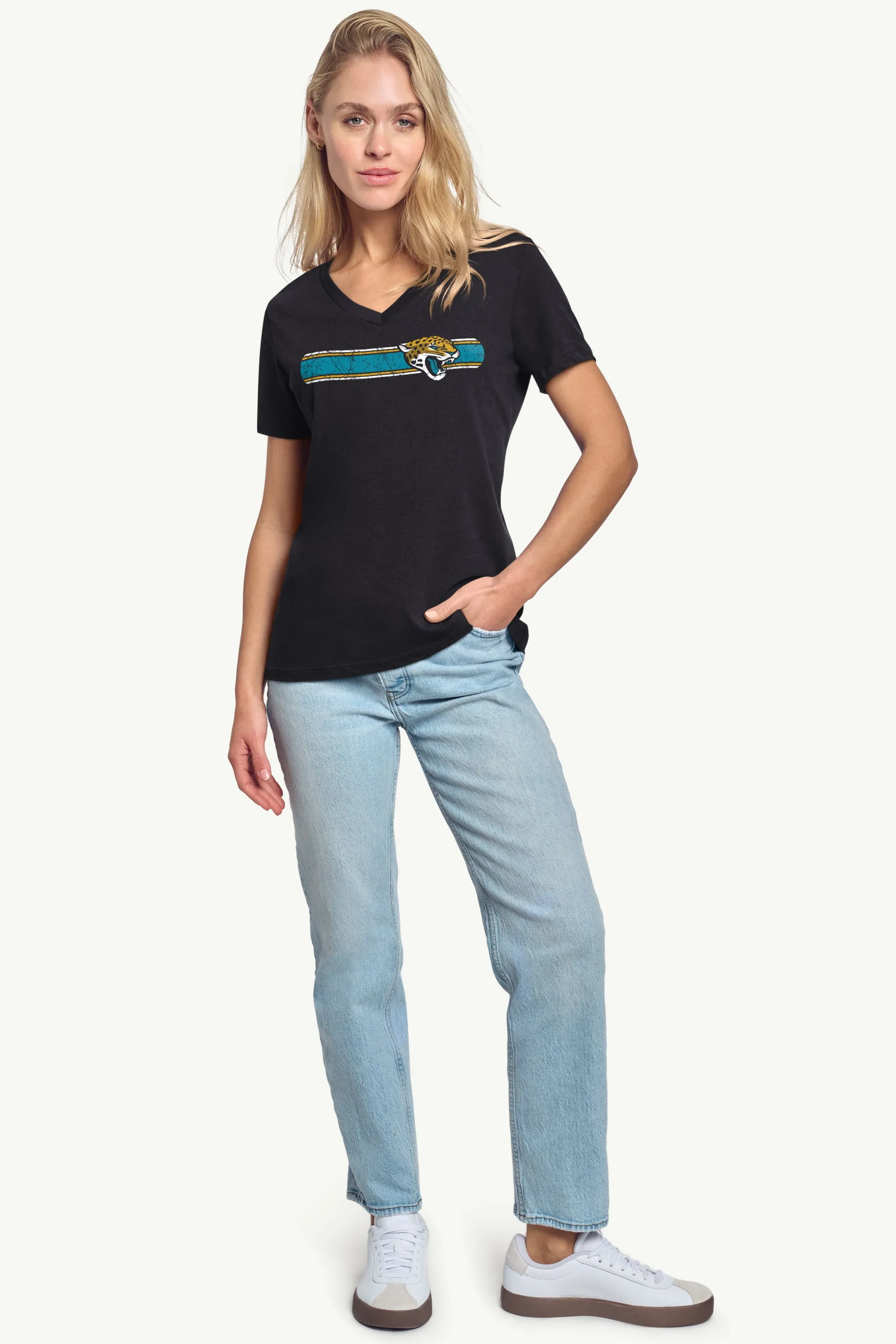 WOMENS JACKSONVILLE JAGUARS STRIPE V-NECK T SHIRT sold by Starter product image thumbnail 3