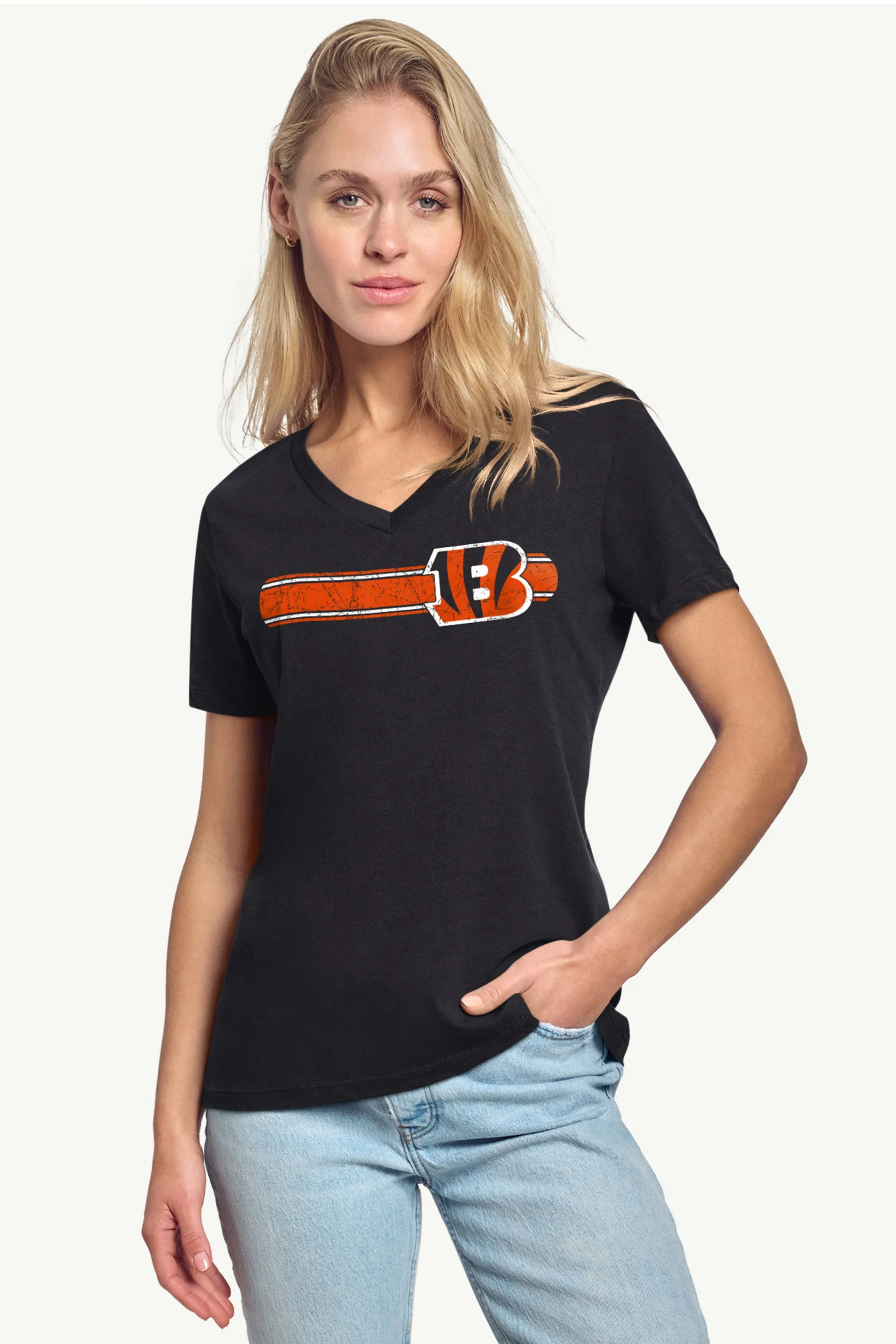 WOMENS CINCINATI BENGALS STRIPE V-NECK T SHIRT sold by Starter product image thumbnail 2