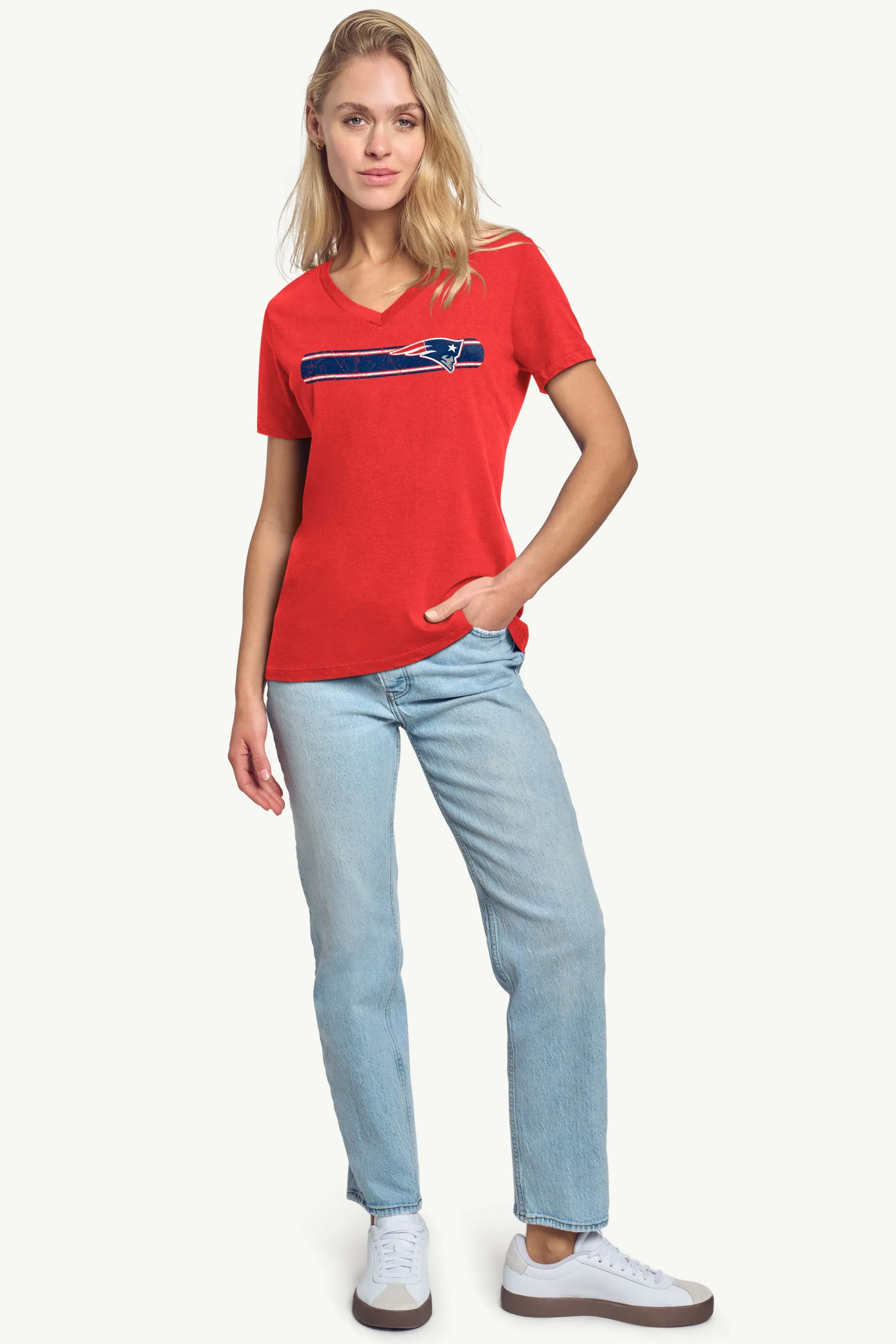 WOMENS NEW ENGLAND PATRIOTS STRIPE V-NECK T SHIRT sold by Starter product image thumbnail 3