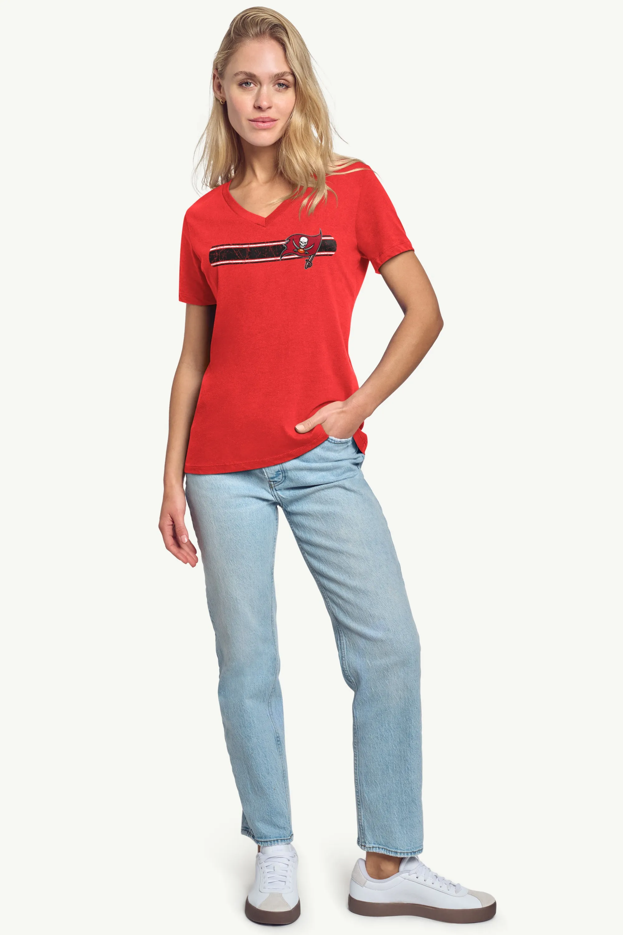 WOMENS TAMPA BAY BUCANEERS STRIPE V-NECK T SHIRT sold by Starter product image thumbnail 3