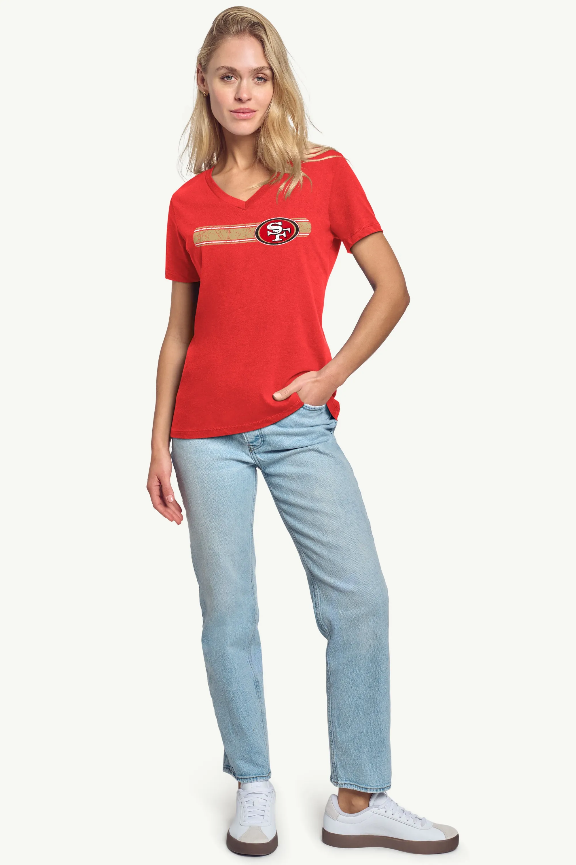 WOMENS SAN FRANCISCO 49ERS STRIPE V-NECK T SHIRT sold by Starter product image thumbnail 3