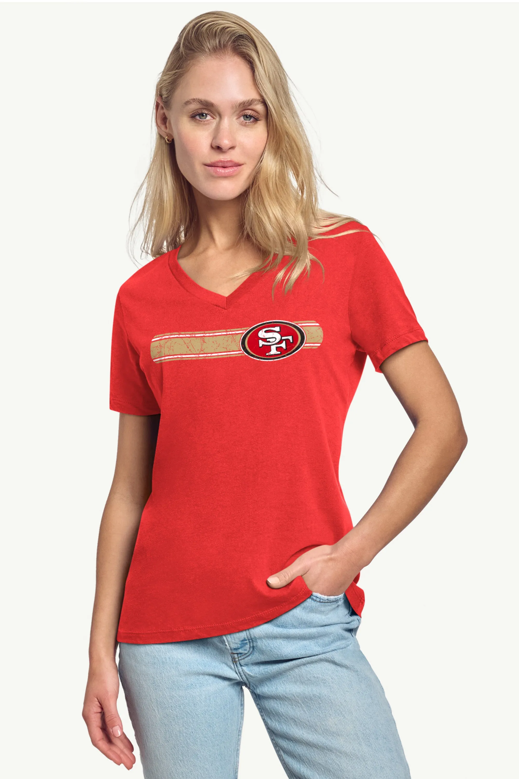WOMENS SAN FRANCISCO 49ERS STRIPE V-NECK T SHIRT sold by Starter product image thumbnail 2