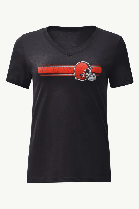 WOMENS CLEVELAND BROWNS STRIPE V-NECK T SHIRT sold by Starter