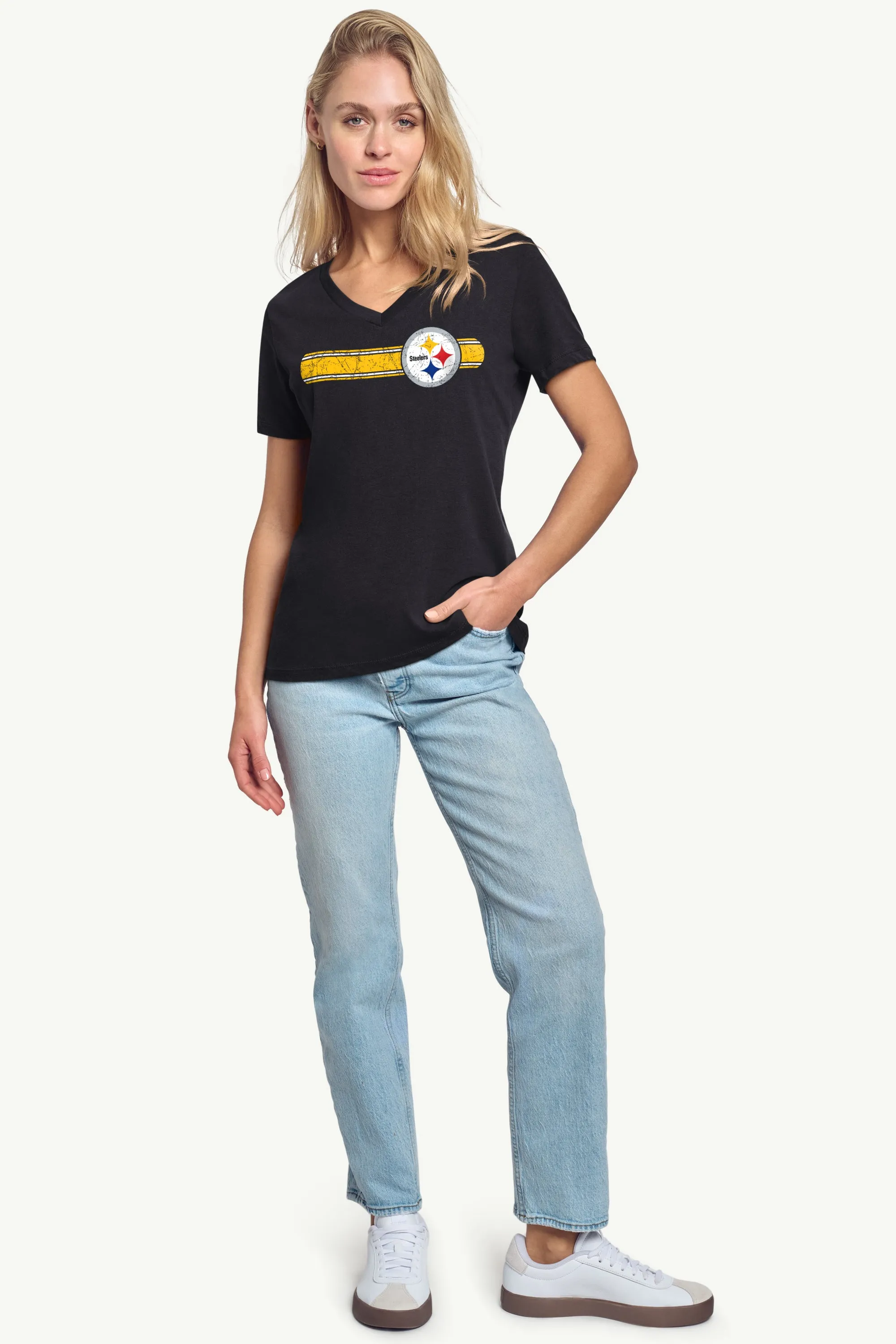 WOMENS PITTSBURGH STEELERS STRIPE V-NECK T SHIRT sold by Starter product image thumbnail 3