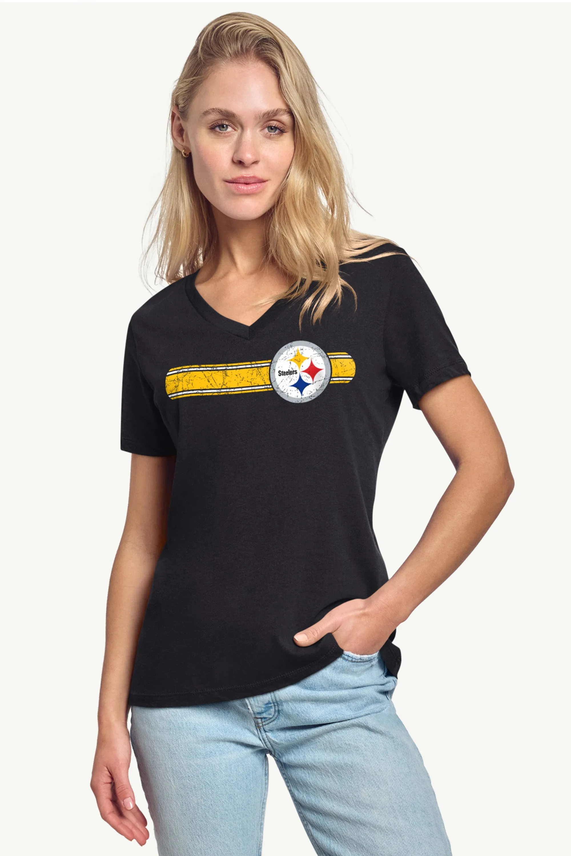WOMENS PITTSBURGH STEELERS STRIPE V-NECK T SHIRT sold by Starter product image thumbnail 2