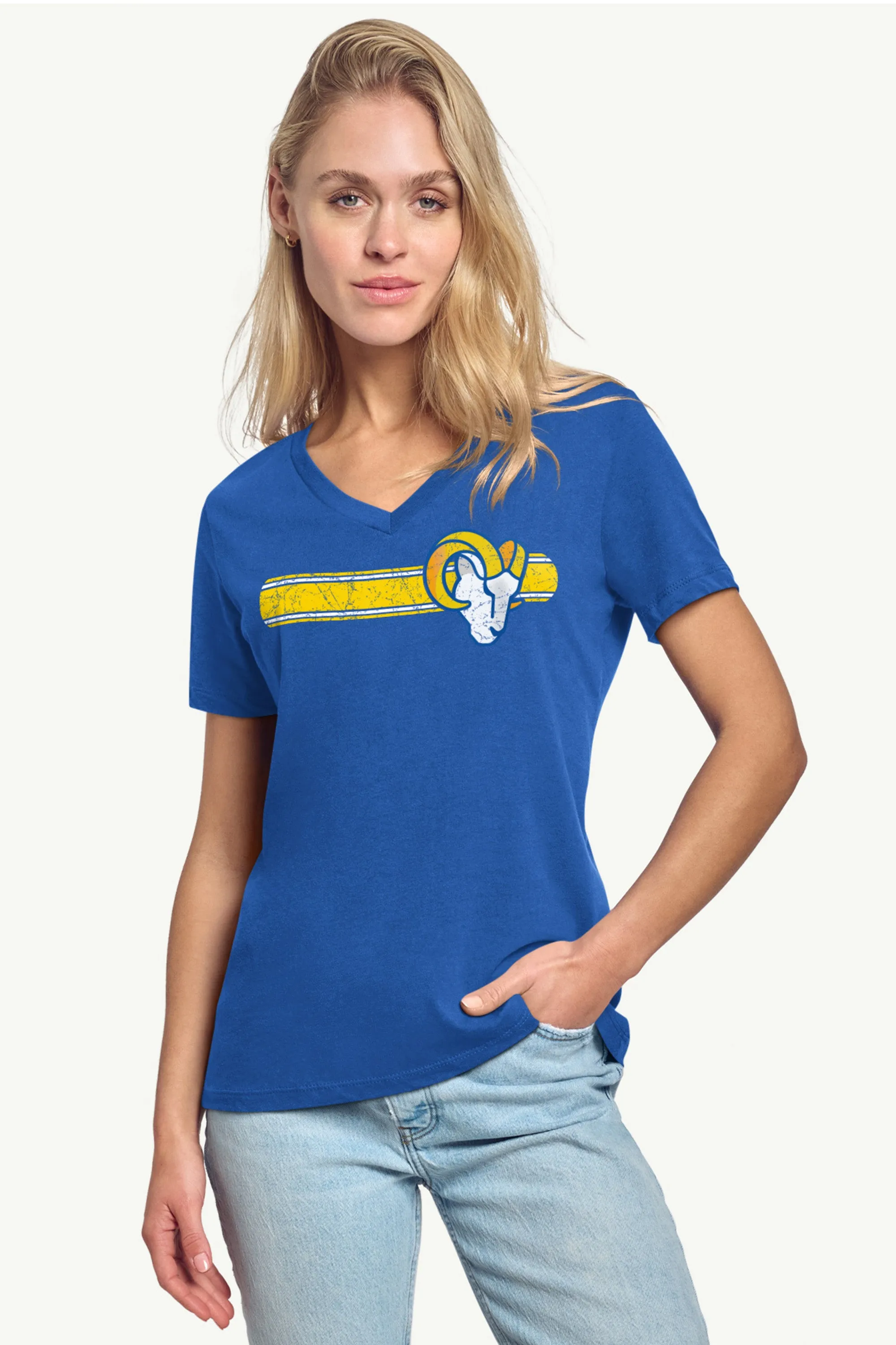 WOMENS LOS ANGELES RAMS STRIPE V-NECK T SHIRT sold by Starter product image thumbnail 2