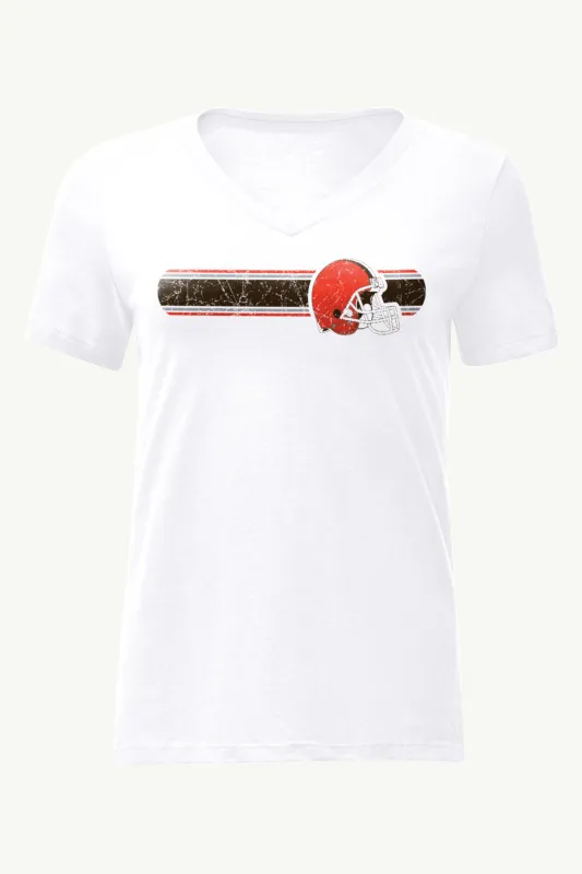 WOMENS CLEVELAND BROWNS STRIPE V-NECK T SHIRT sold by Starter