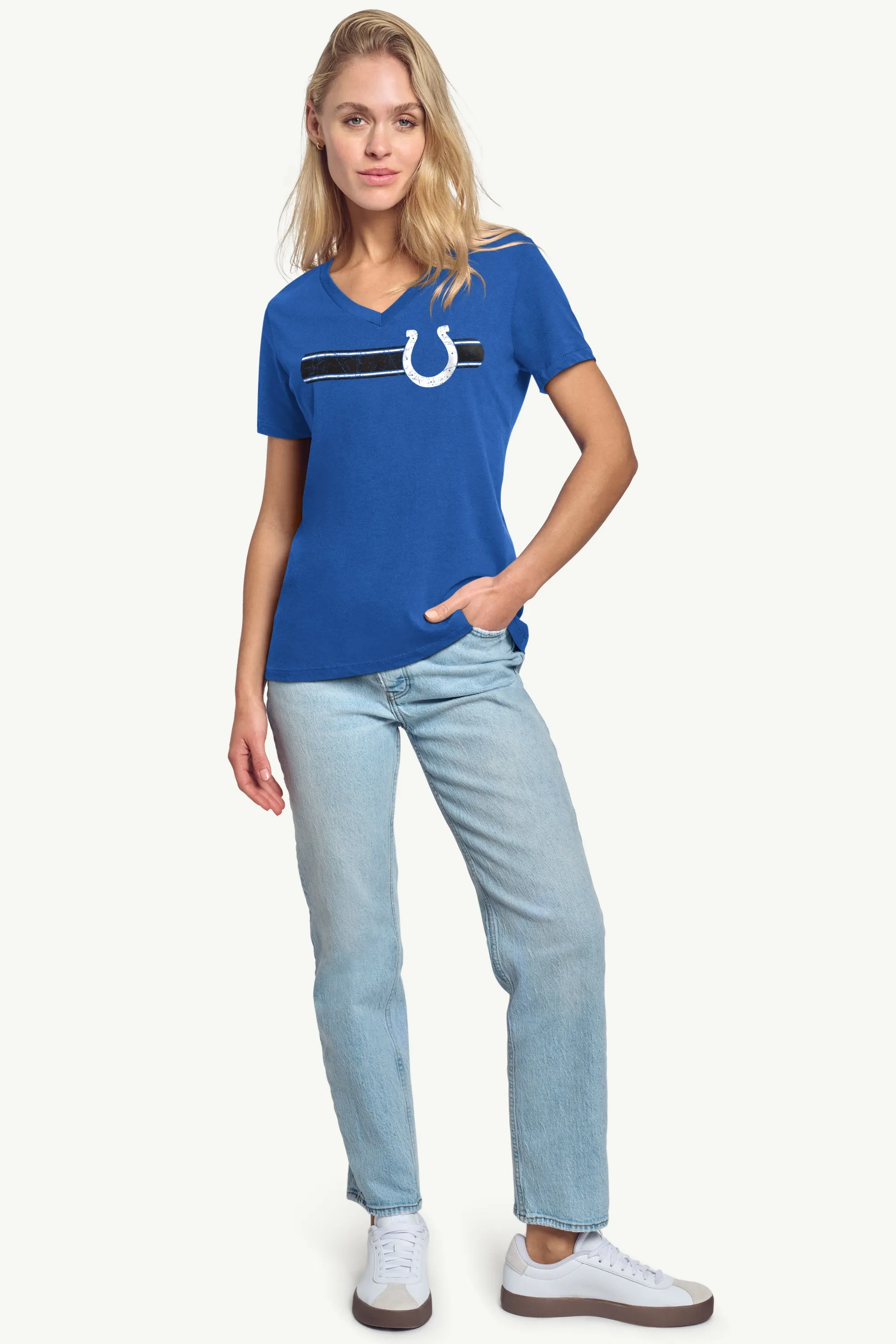 WOMENS INDIANAPOLIS COLTS STRIPE V-NECK T SHIRT sold by Starter product image thumbnail 3