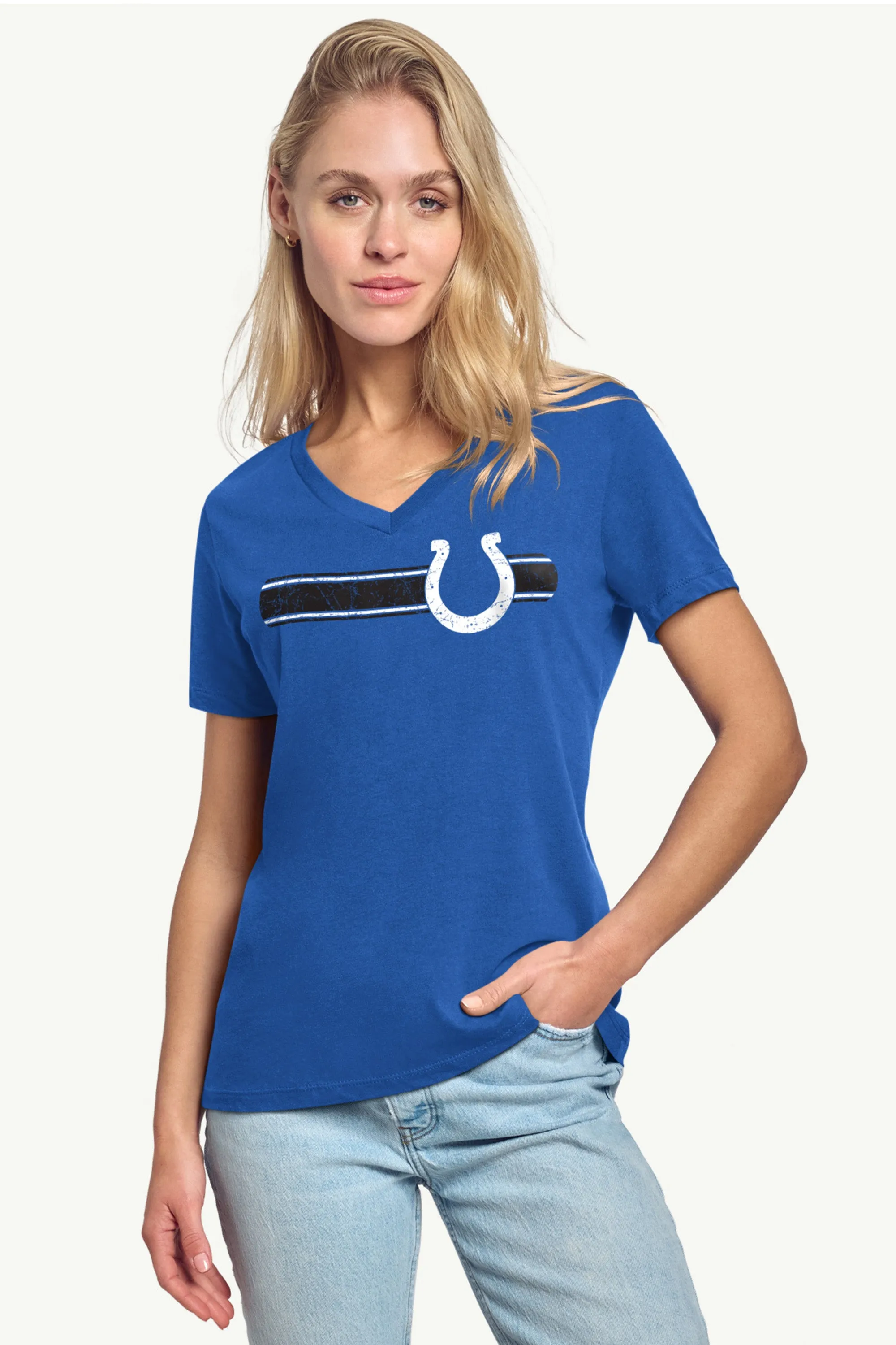 WOMENS INDIANAPOLIS COLTS STRIPE V-NECK T SHIRT sold by Starter product image thumbnail 2