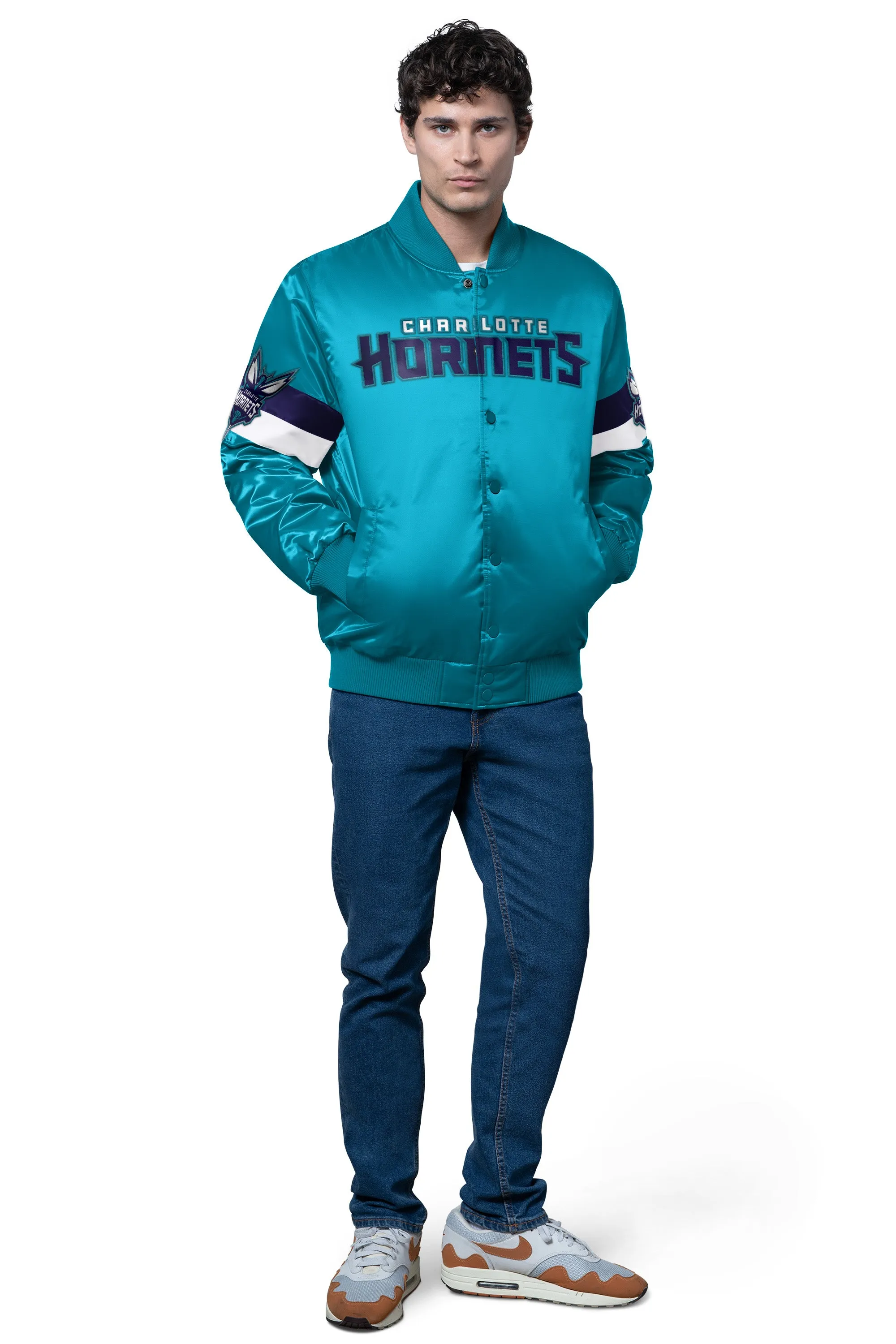 MENS CHARLOTTE HORNETS TRIPLE OPTION SATIN VARSITY JACKET sold by Starter product image thumbnail 2