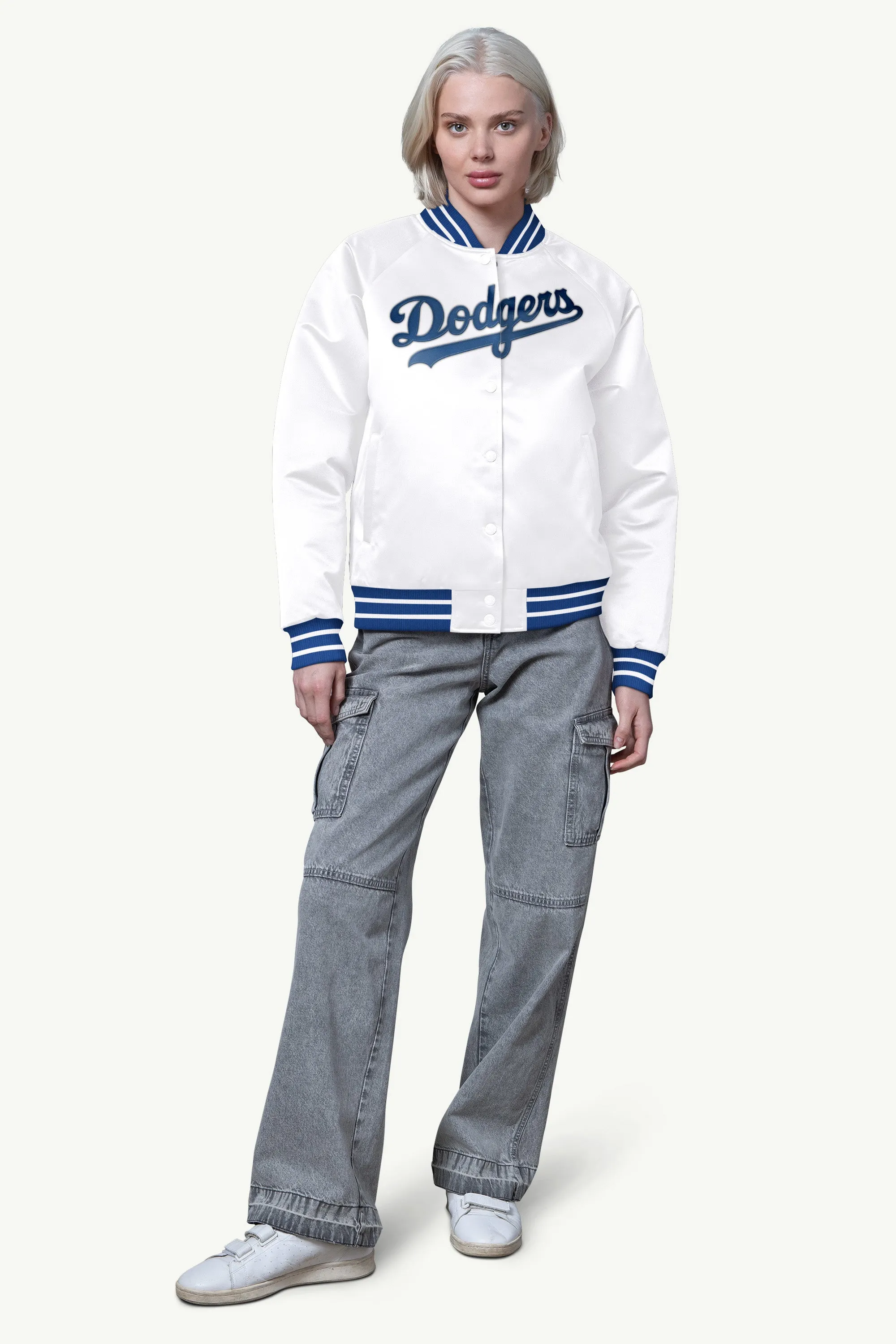 WOMENS LOS ANGELES DODGERS FINAL SCORE SATIN VARSITY JACKET sold by Starter product image thumbnail 3