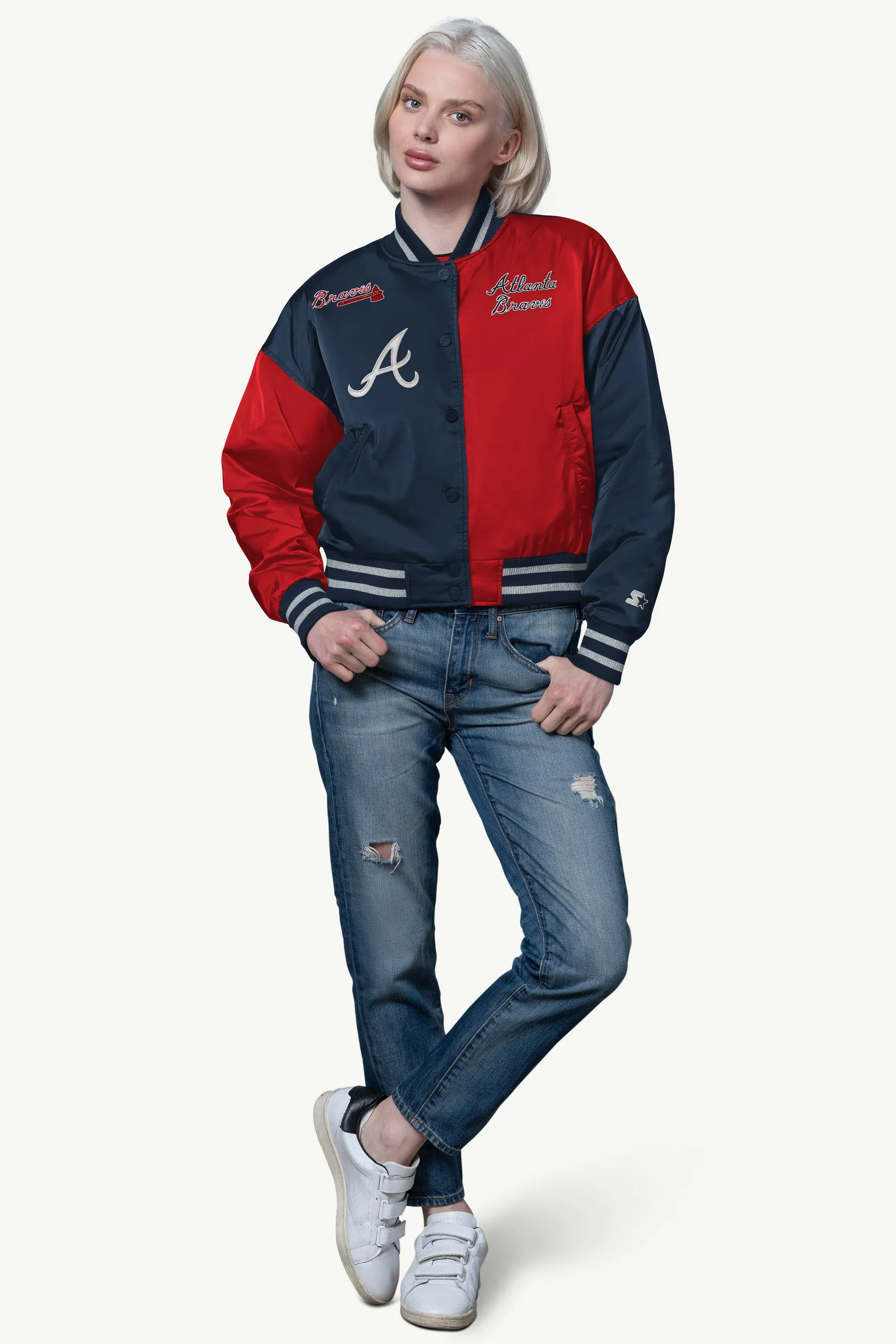WOMENS ATLANTA BRAVES OFFSIDE SATIN VARSITY JACKET sold by Starter product image thumbnail 3