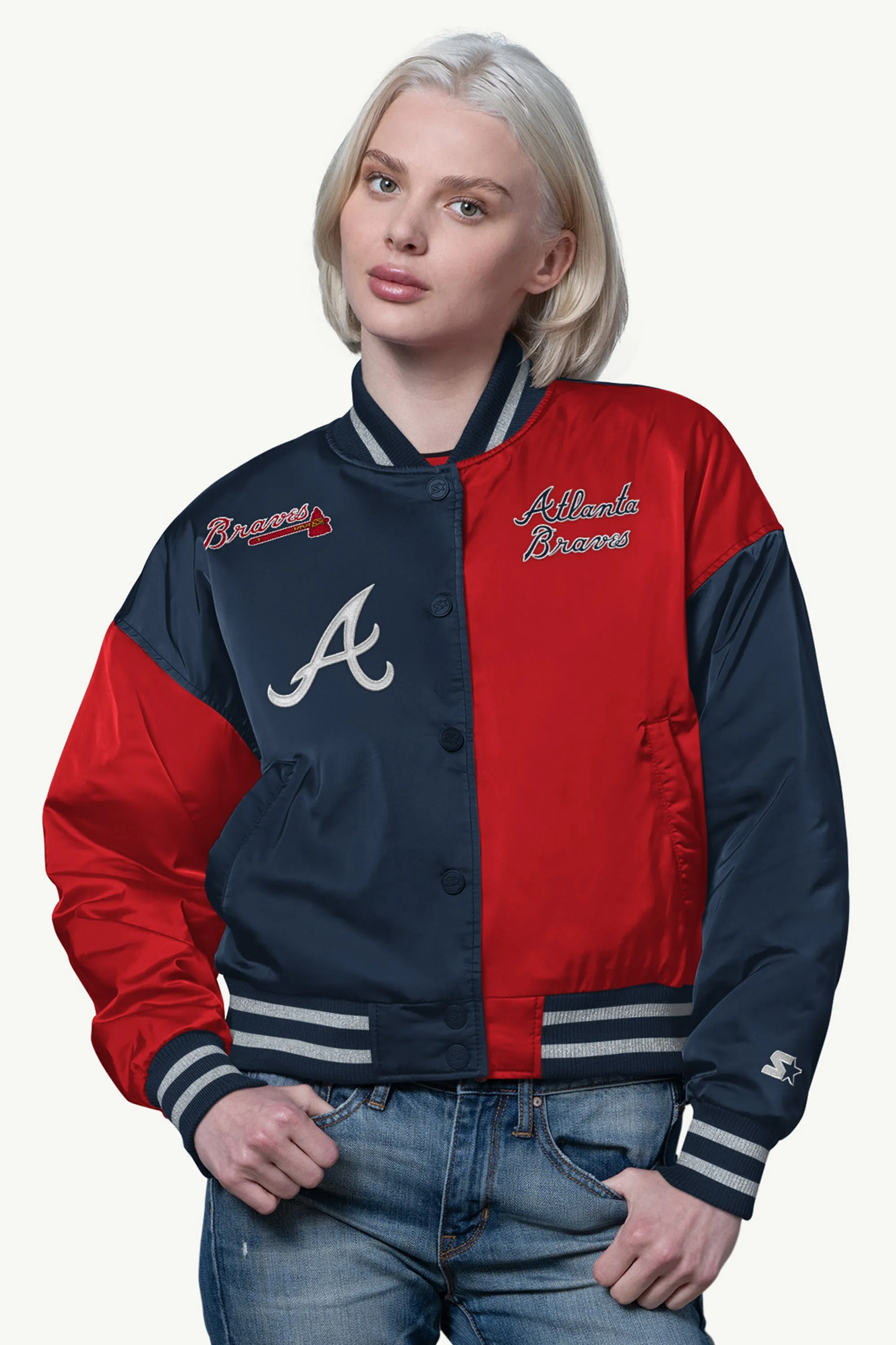 WOMENS ATLANTA BRAVES OFFSIDE SATIN VARSITY JACKET sold by Starter