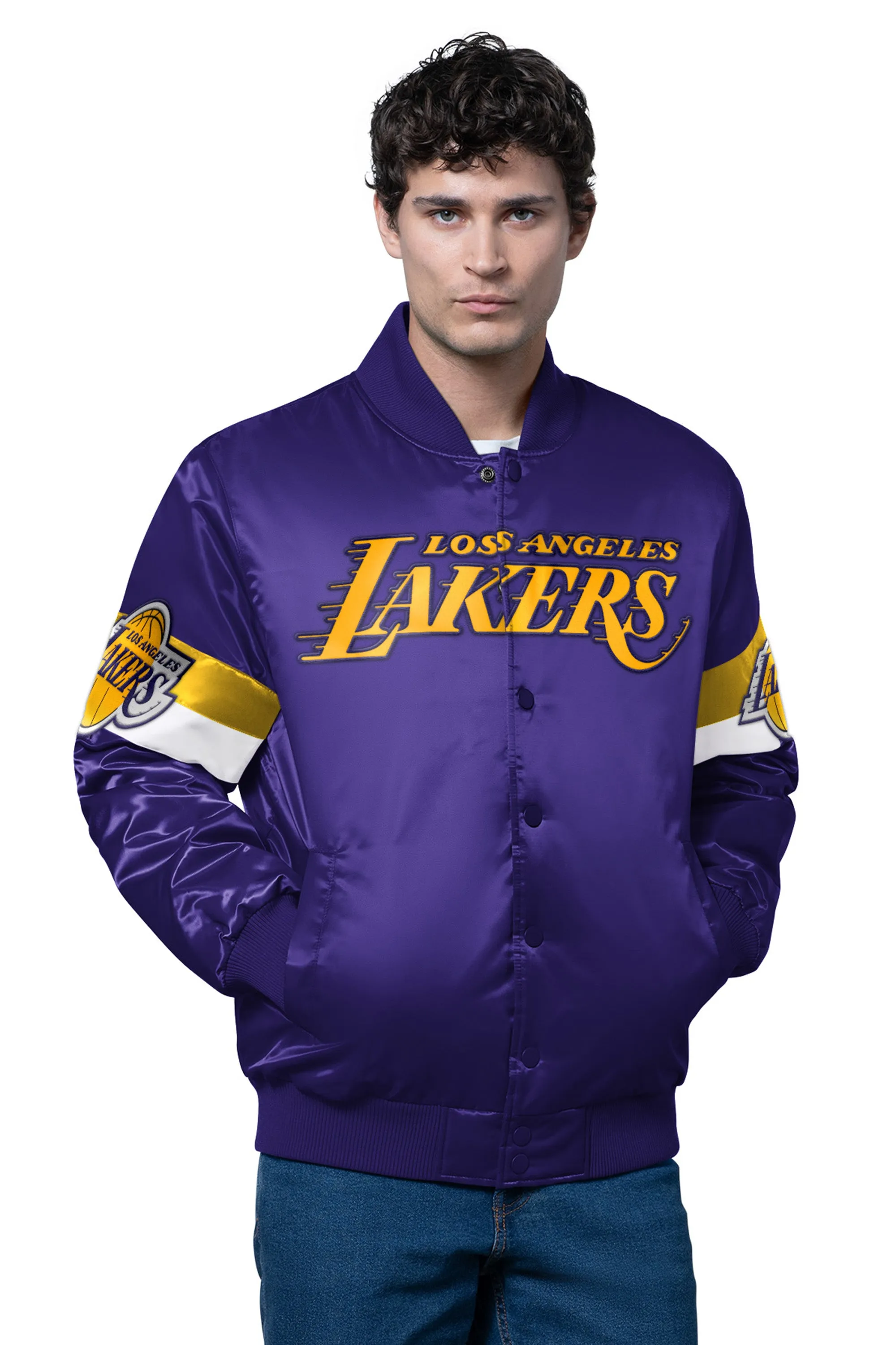 MENS LA LAKERS TRIPLE OPTION SATIN VARSITY JACKET sold by Starter