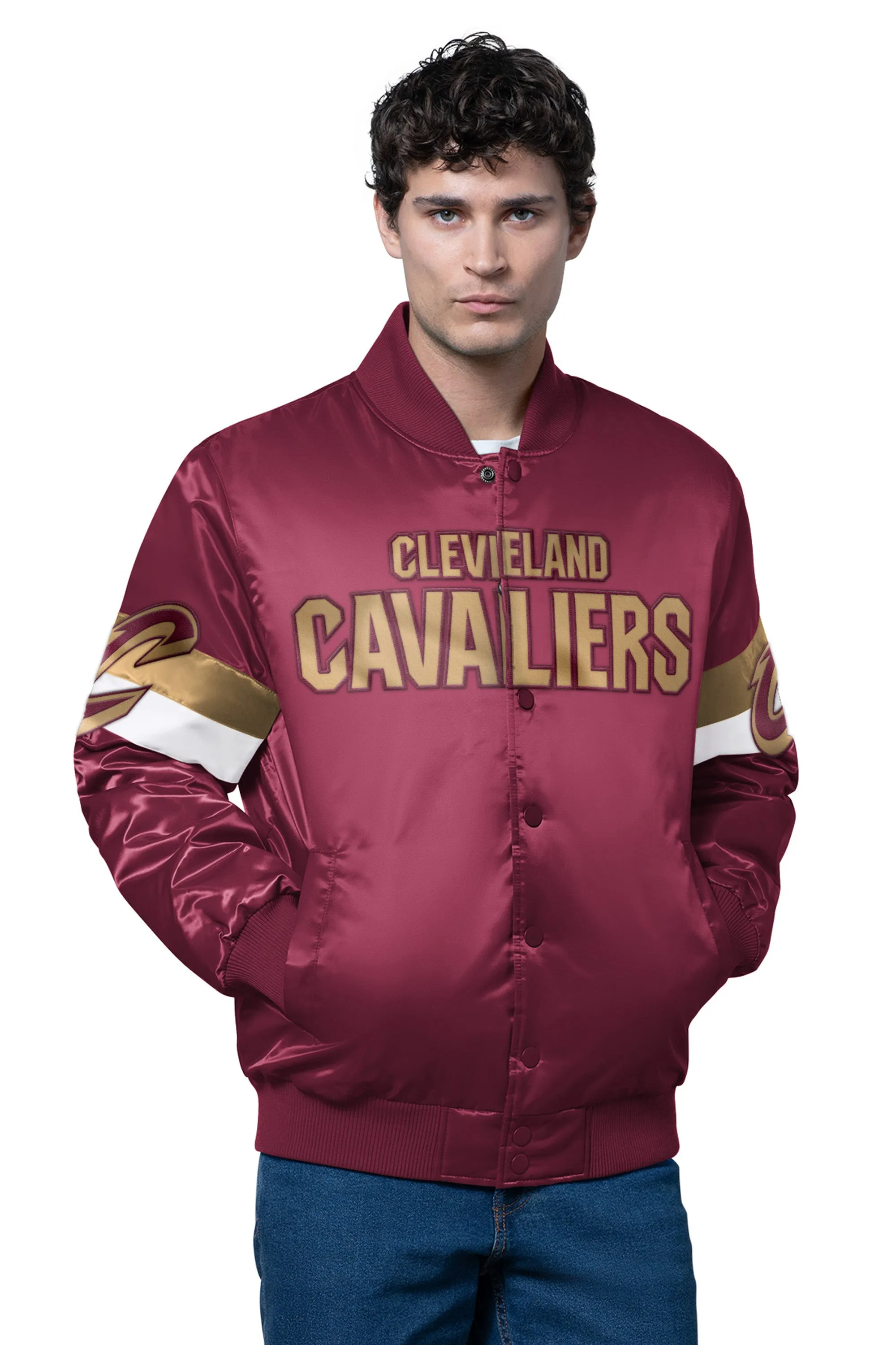 MENS CLEVELAND CAVALIERS TRIPLE OPTION SATIN VARSITY JACKET sold by Starter
