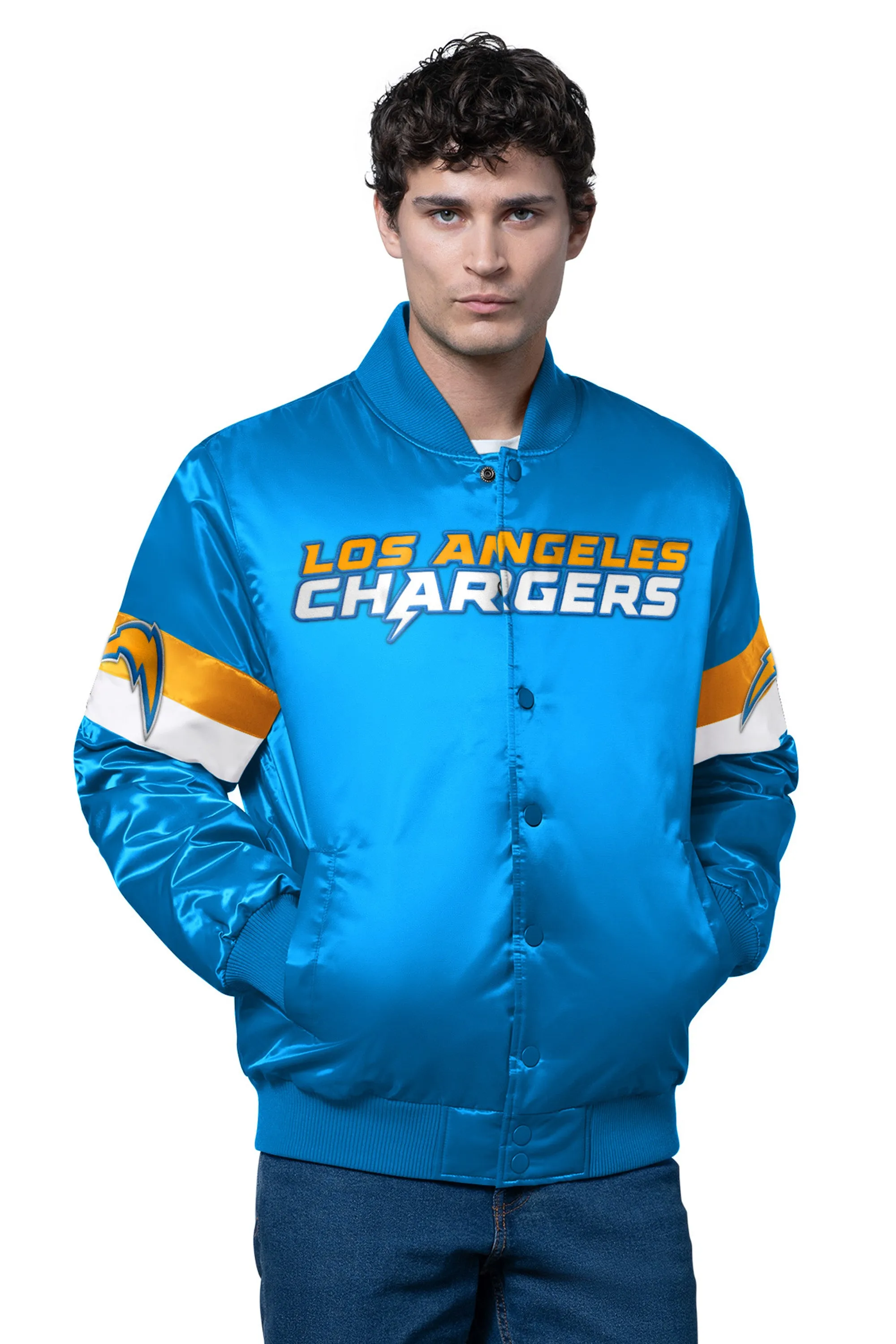 MENS LOS ANGELES CHARGERS TRIPLE OPTION SATIN VARSITY JACKET sold by Starter