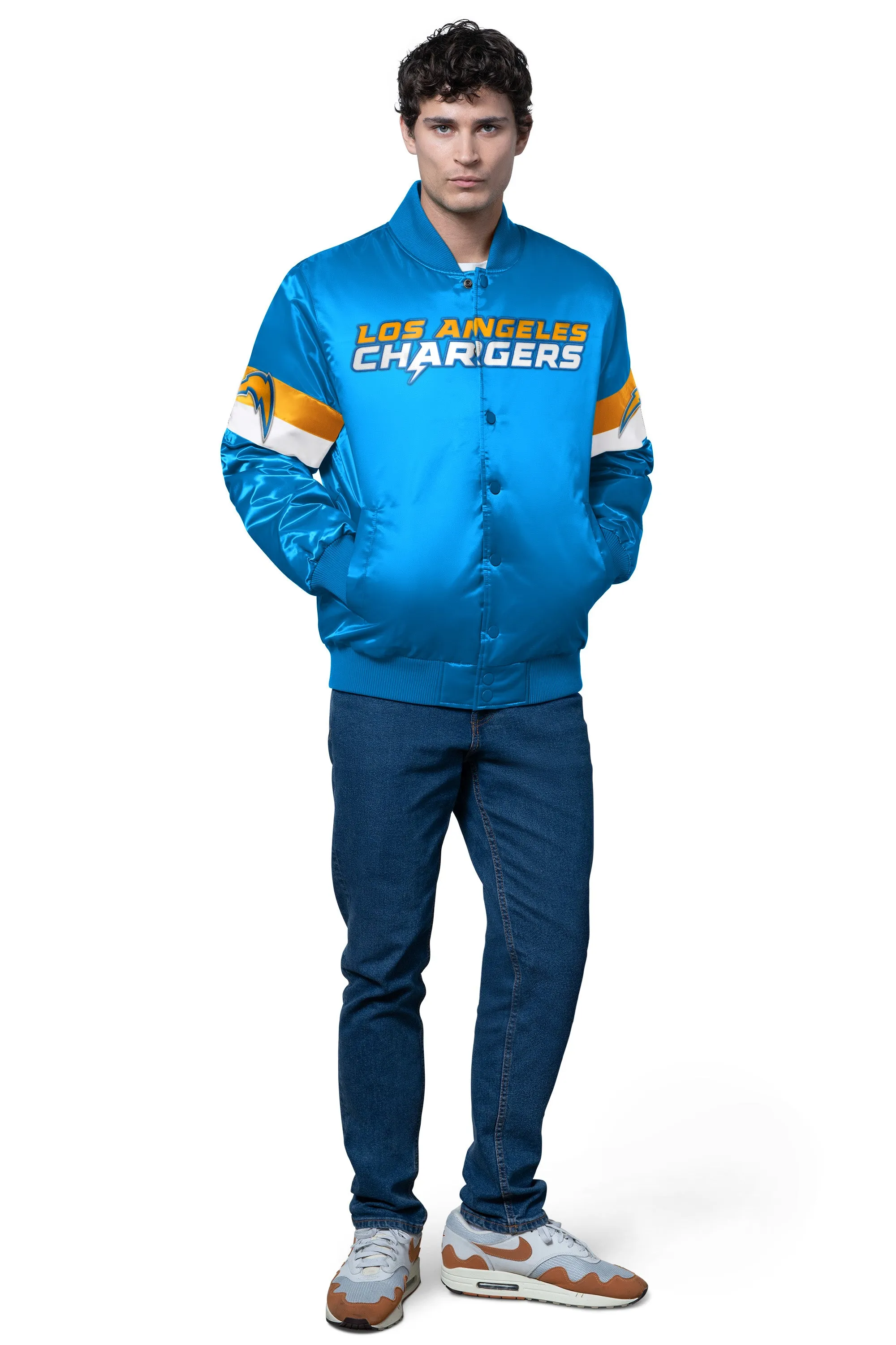 MENS LOS ANGELES CHARGERS TRIPLE OPTION SATIN VARSITY JACKET sold by Starter product image thumbnail 3