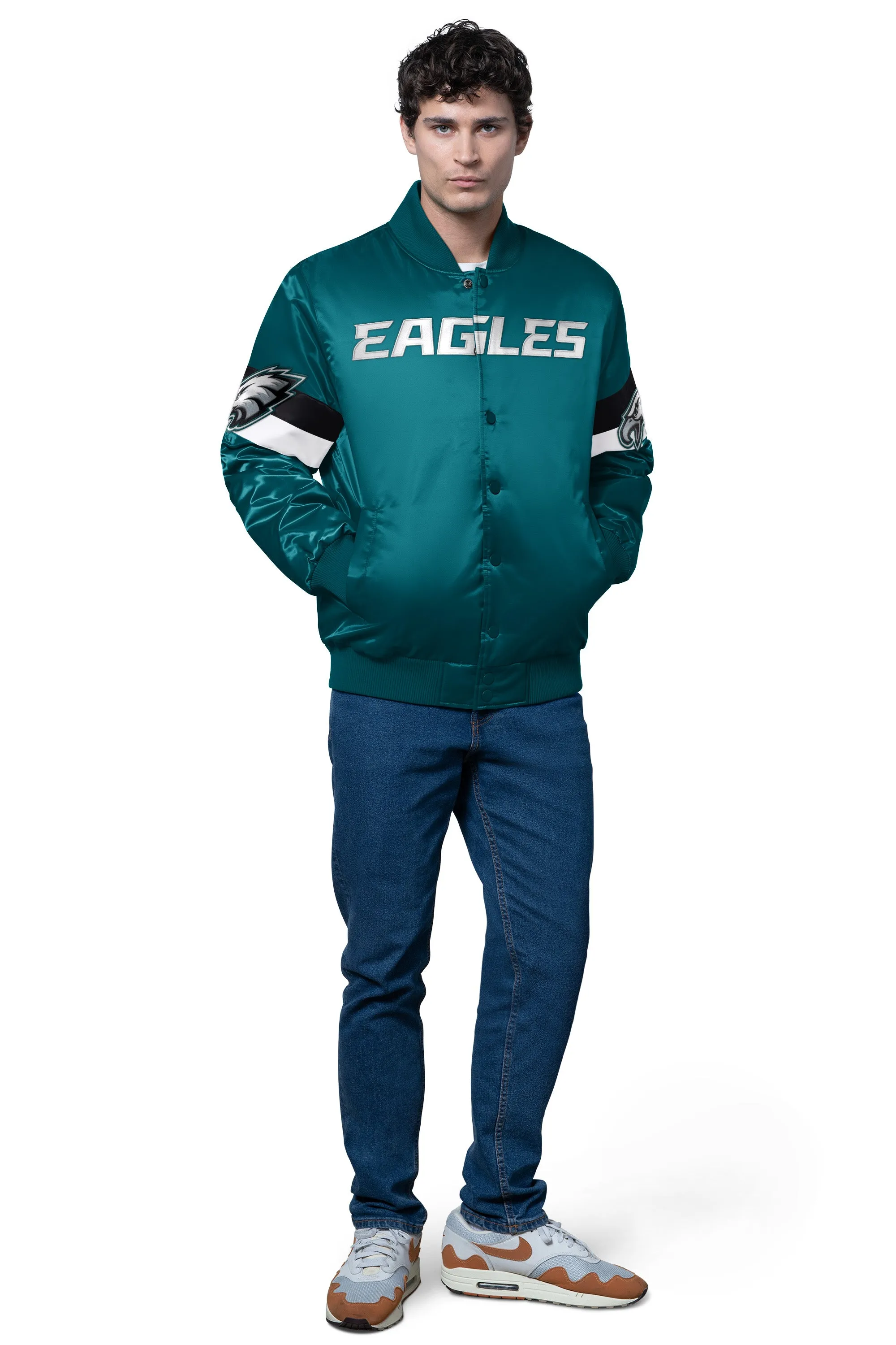 MENS PHILADELPHIA EAGLES TRIPLE OPTION SATIN VARSITY JACKET sold by Starter product image thumbnail 3