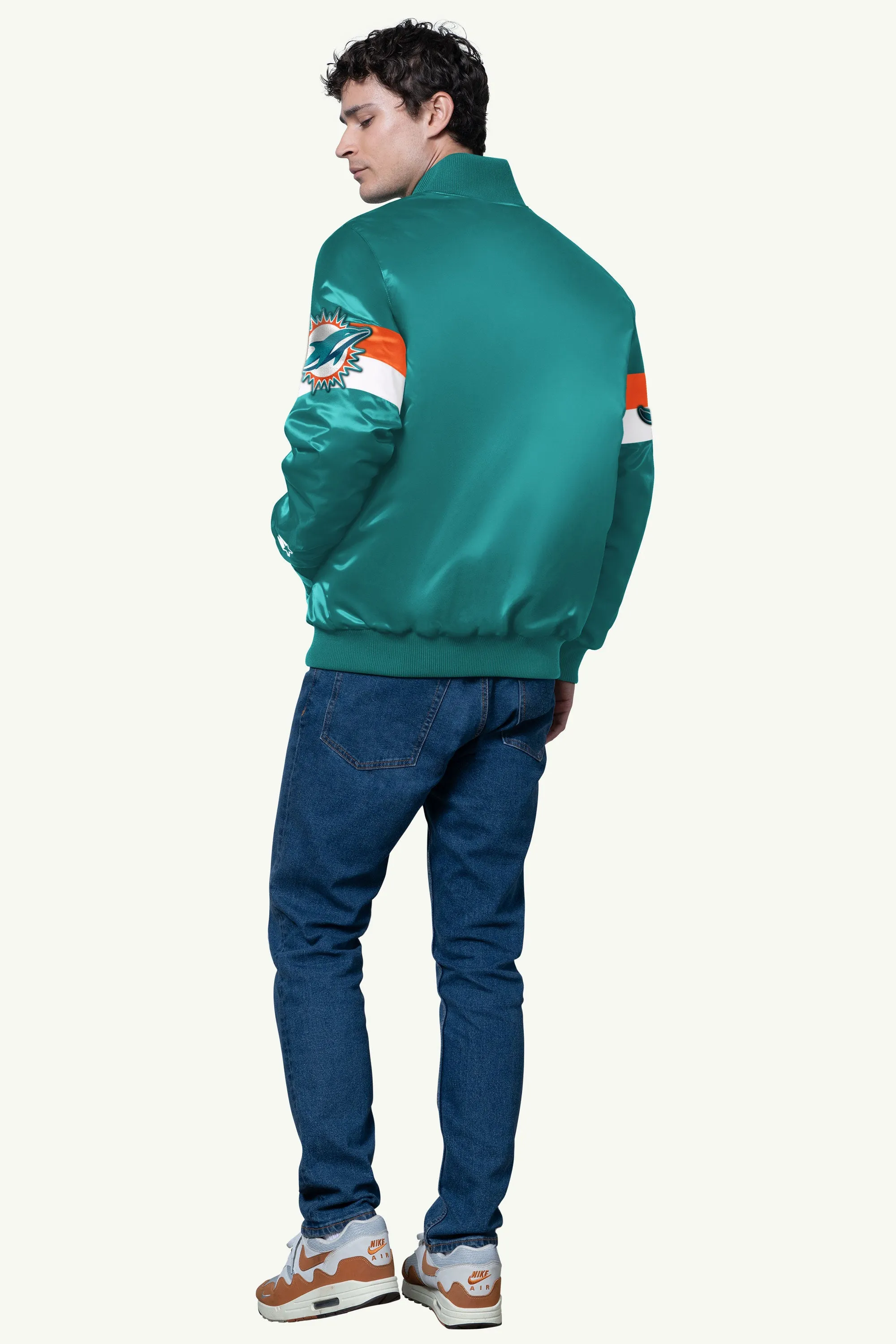 MENS MIAMI DOLPHINS TRIPLE OPTION SATIN VARSITY JACKET sold by Starter product image thumbnail 2