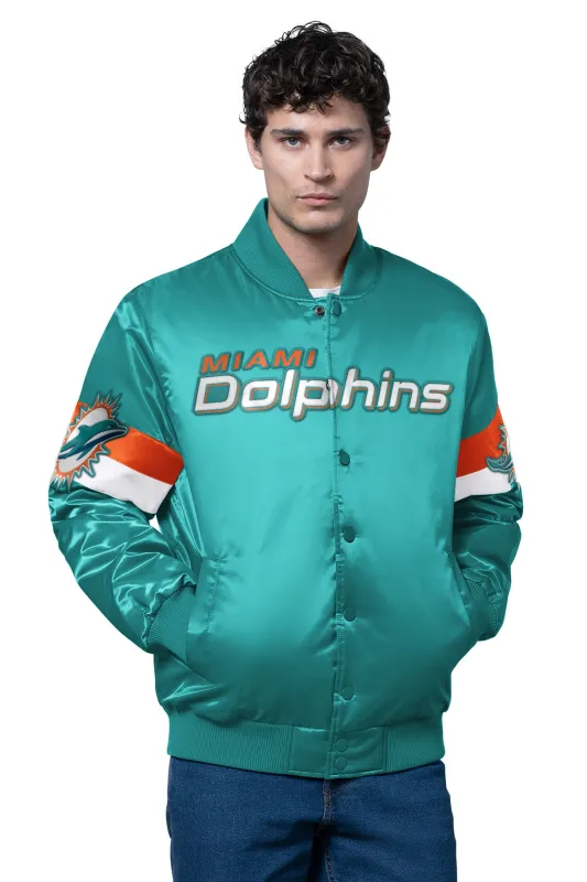 MENS MIAMI DOLPHINS TRIPLE OPTION SATIN VARSITY JACKET sold by Starter