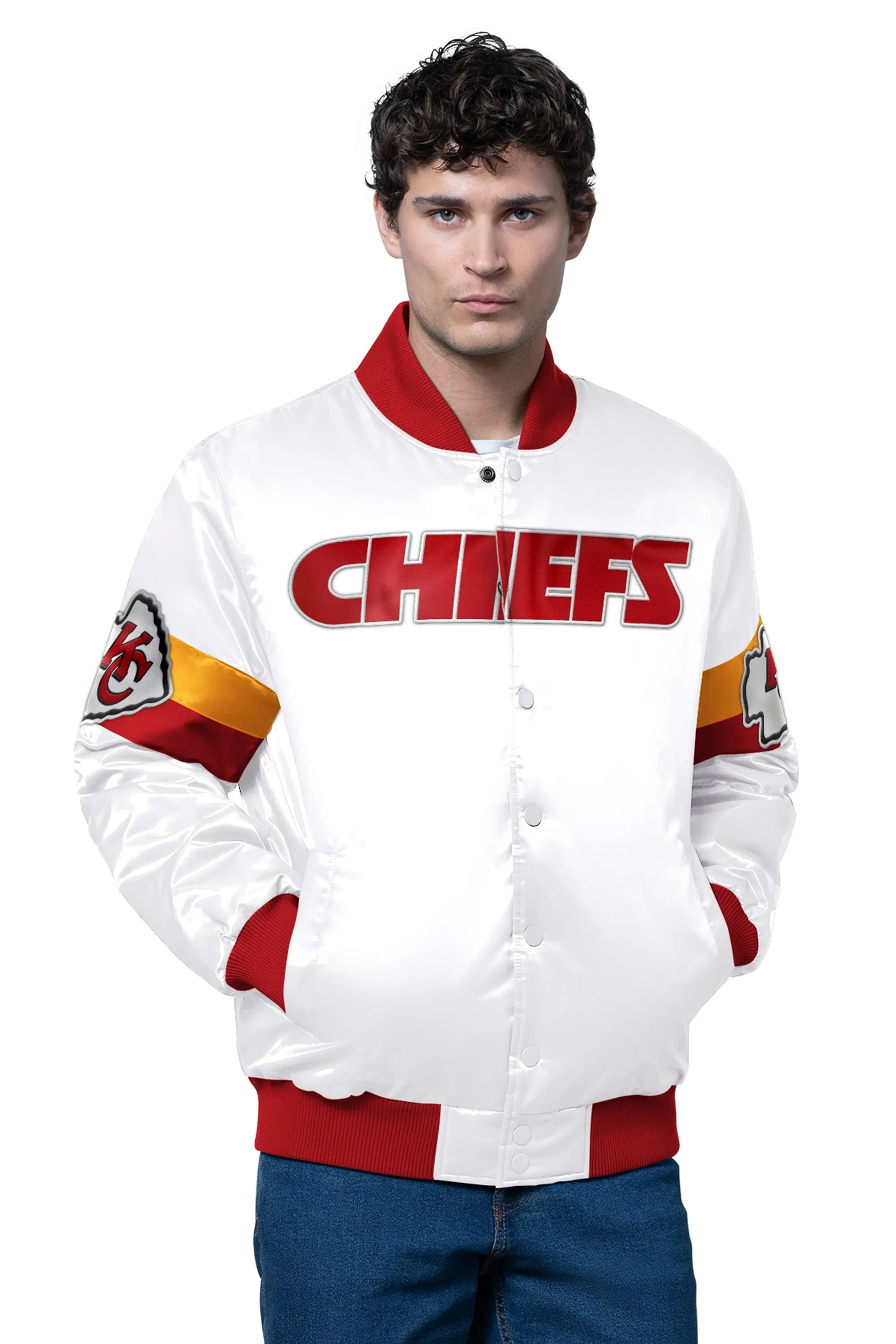 MENS KANSAS CITY CHIEFS TRIPLE OPTION SATIN VARSITY JACKET sold by Starter