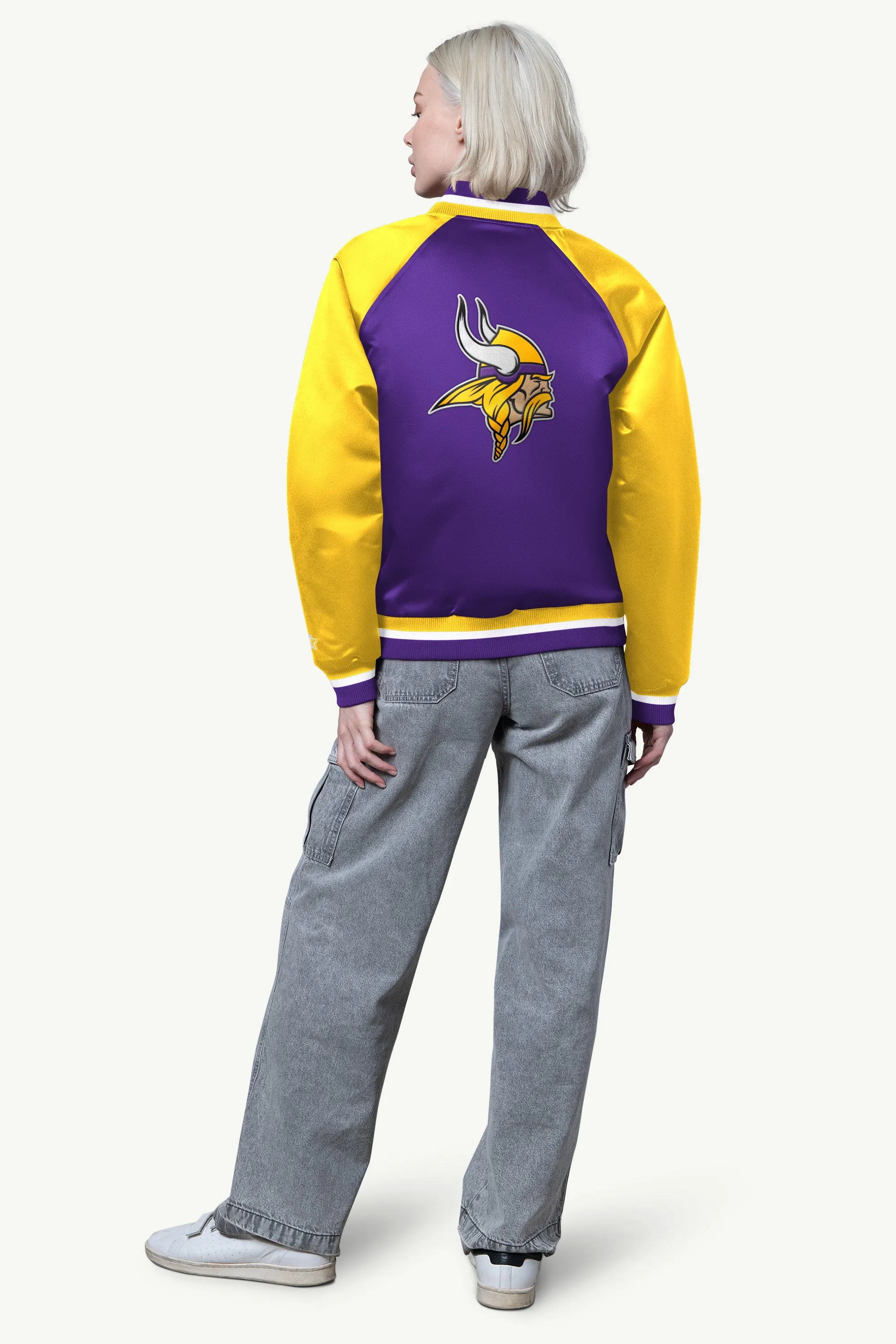 WOMENS MINNESOTA VIKINGS FINAL SCORE SATIN VARSITY JACKET sold by Starter product image thumbnail 2