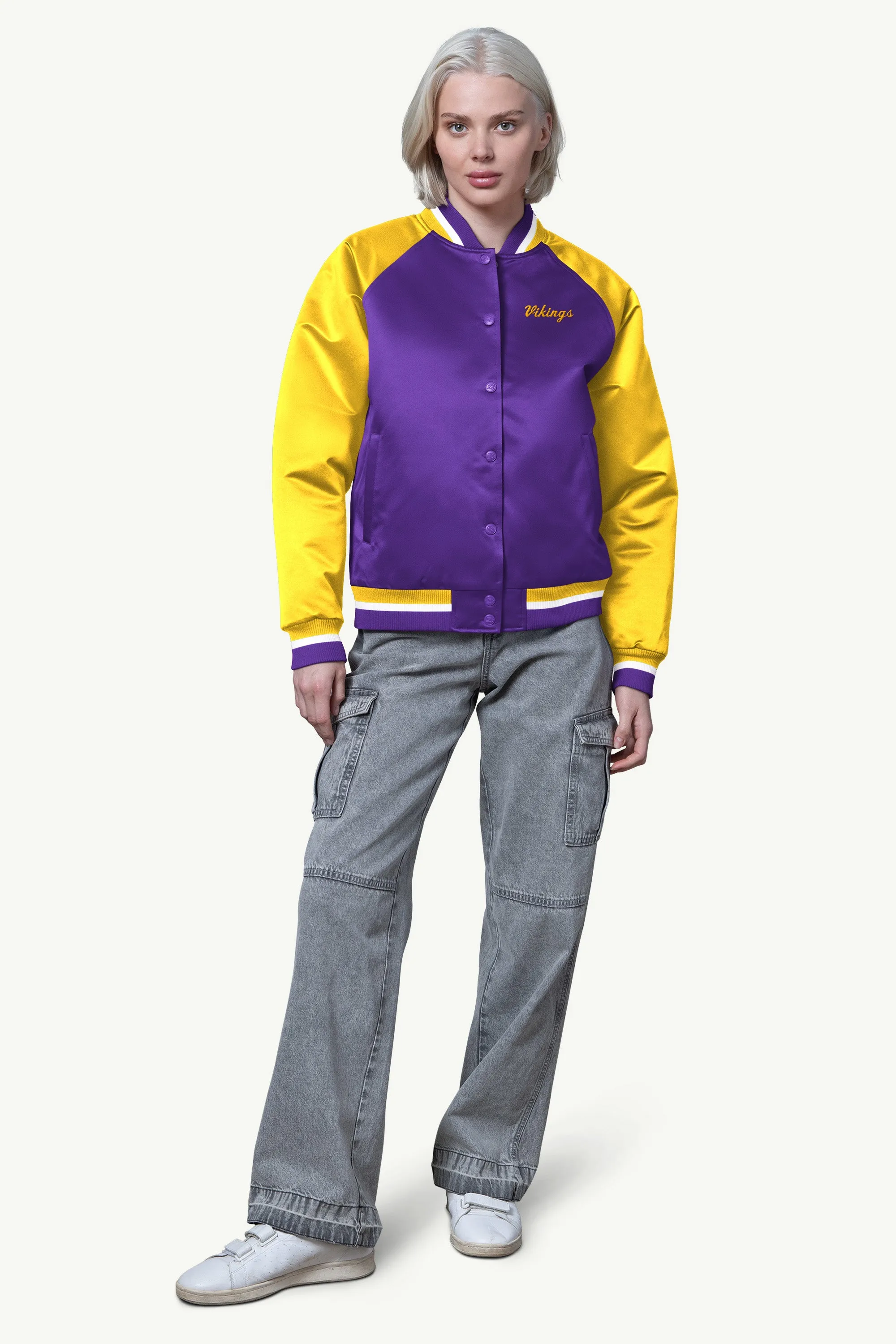WOMENS MINNESOTA VIKINGS FINAL SCORE SATIN VARSITY JACKET sold by Starter product image thumbnail 3