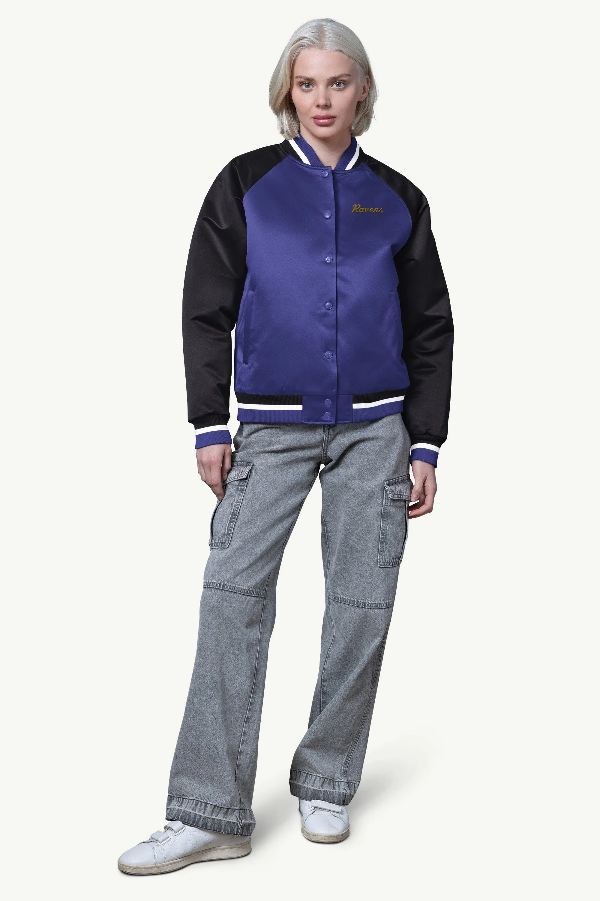 WOMENS BALTIMORE RAVENS FINAL SCORE SATIN VARSITY JACKET sold by Starter product image thumbnail 3