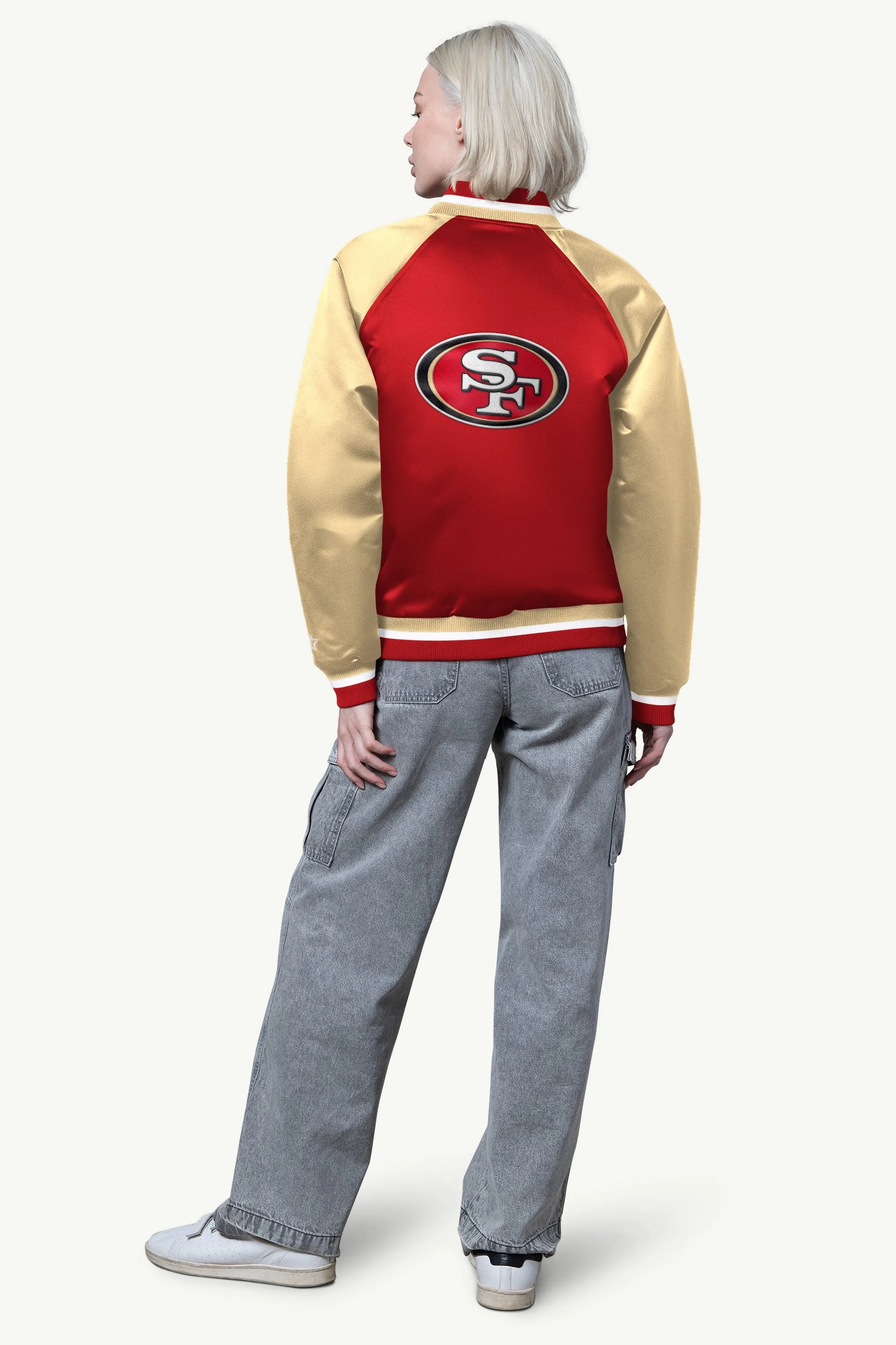 WOMENS SAN FRANCISCO 49ERS FINAL SCORE SATIN VARSITY JACKET sold by Starter product image thumbnail 2