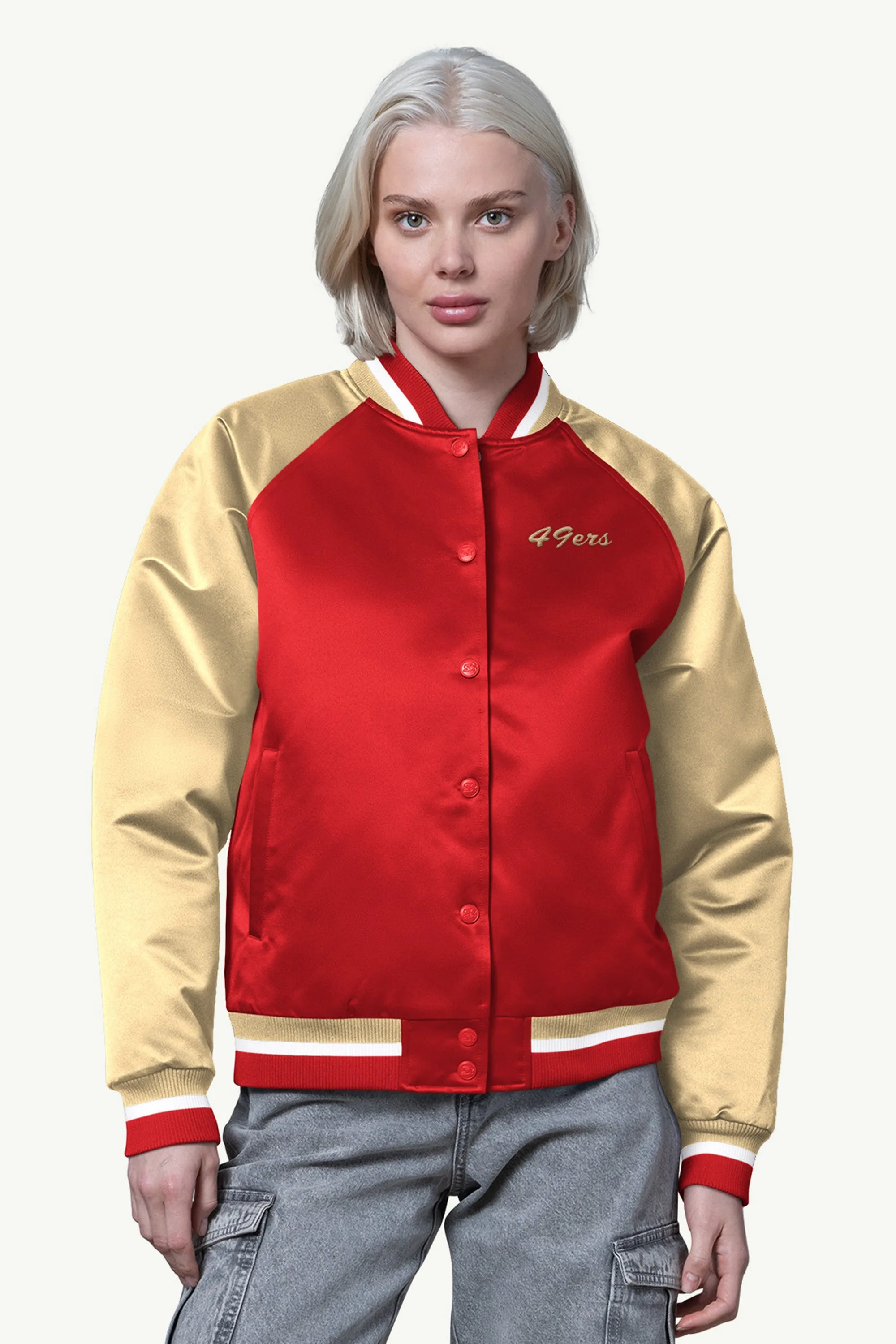 WOMENS SAN FRANCISCO 49ERS FINAL SCORE SATIN VARSITY JACKET sold by Starter