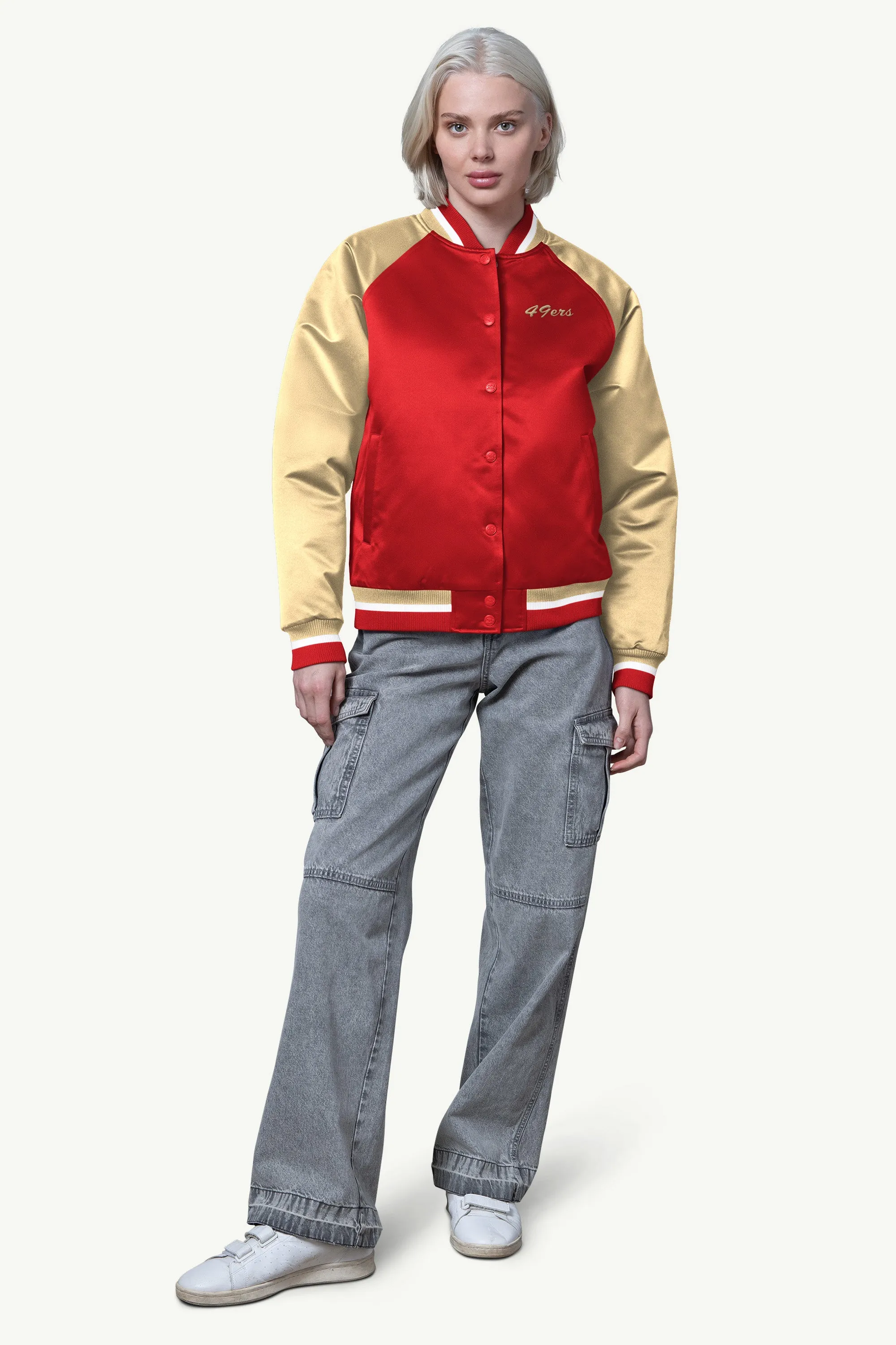 WOMENS SAN FRANCISCO 49ERS FINAL SCORE SATIN VARSITY JACKET sold by Starter product image thumbnail 3