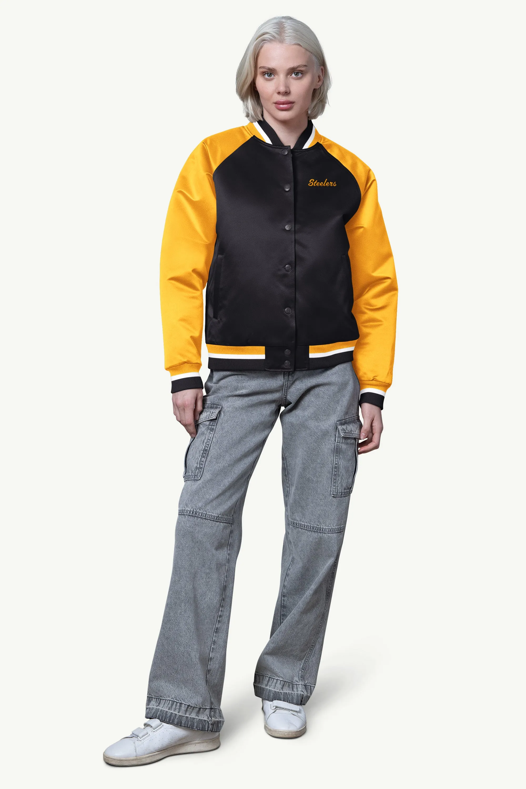 WOMENS PITTSBURGH STEELERS FINAL SCORE SATIN VARSITY JACKET sold by Starter product image thumbnail 3