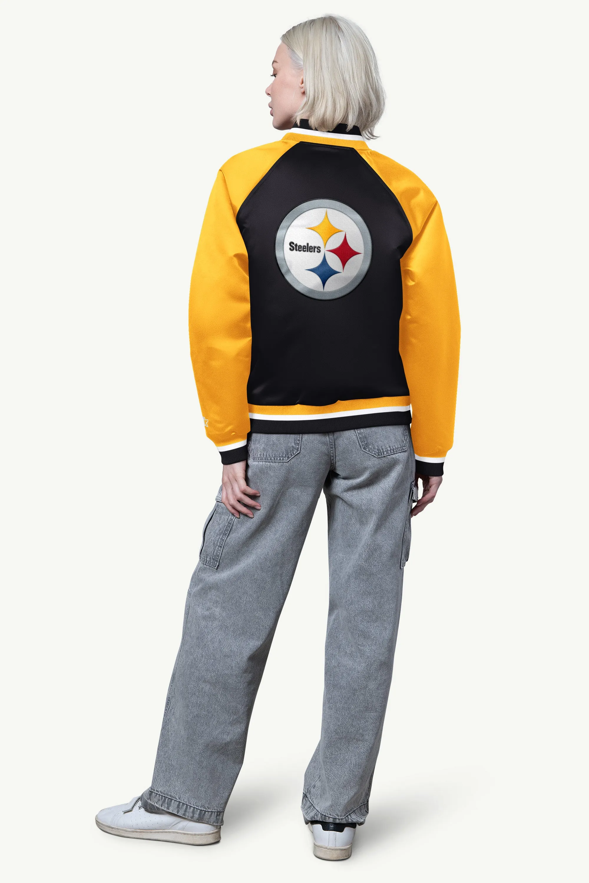 WOMENS PITTSBURGH STEELERS FINAL SCORE SATIN VARSITY JACKET sold by Starter product image thumbnail 2