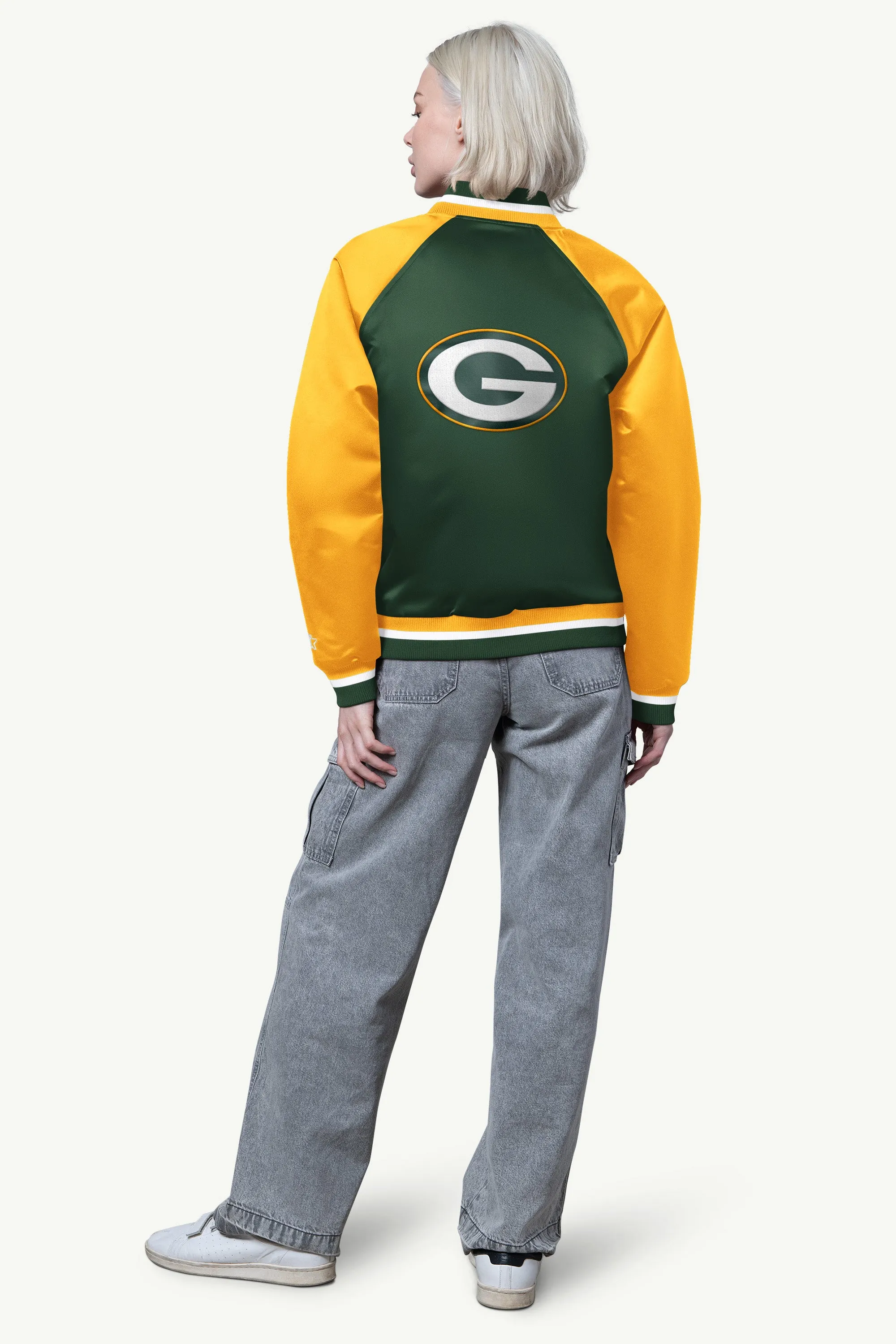 WOMENS GREEN BAY PACKERS FINAL SCORE SATIN VARSITY JACKET sold by Starter product image thumbnail 2