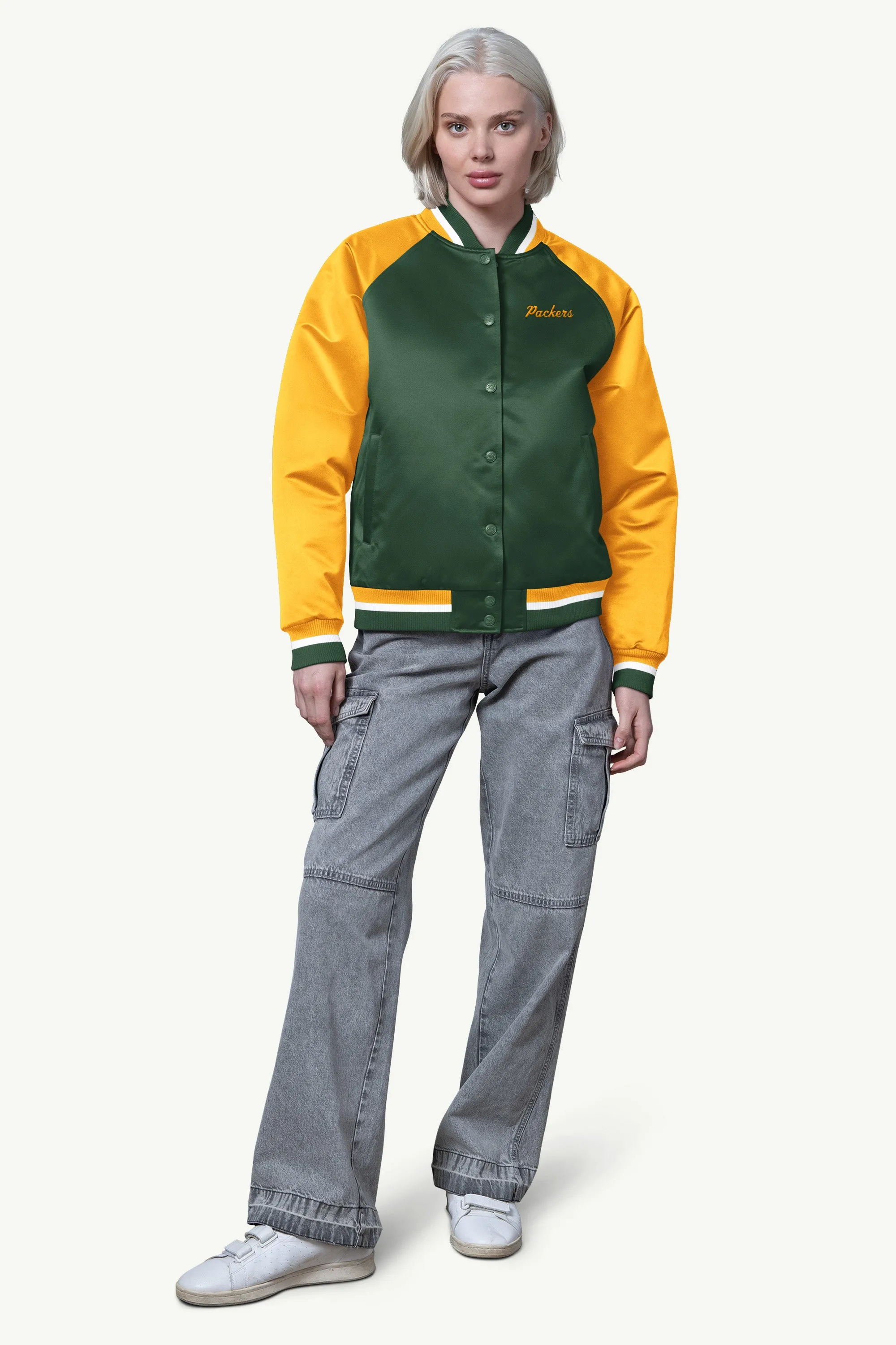 WOMENS GREEN BAY PACKERS FINAL SCORE SATIN VARSITY JACKET sold by Starter product image thumbnail 3