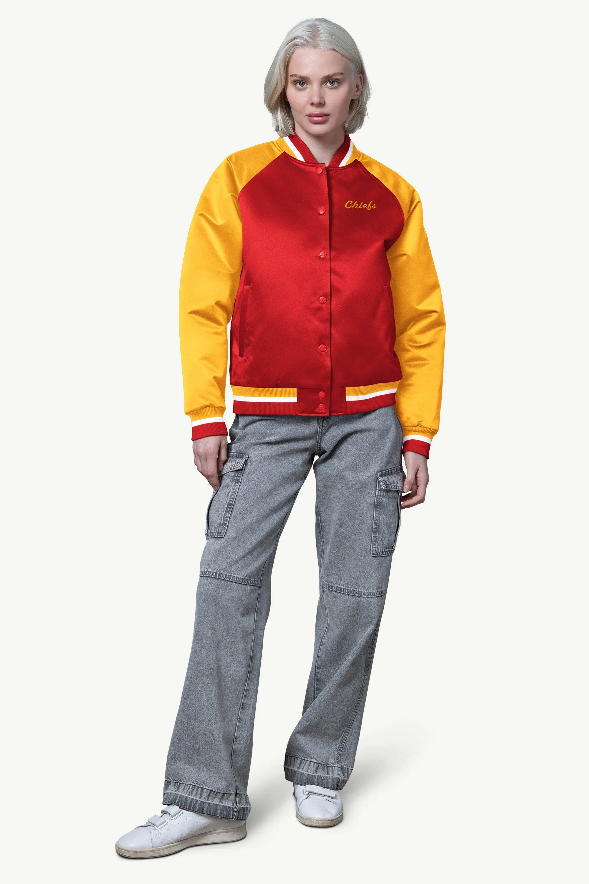 WOMENS KANSAS CITY CHIEFS FINAL SCORE SATIN VARSITY JACKET sold by Starter product image thumbnail 3