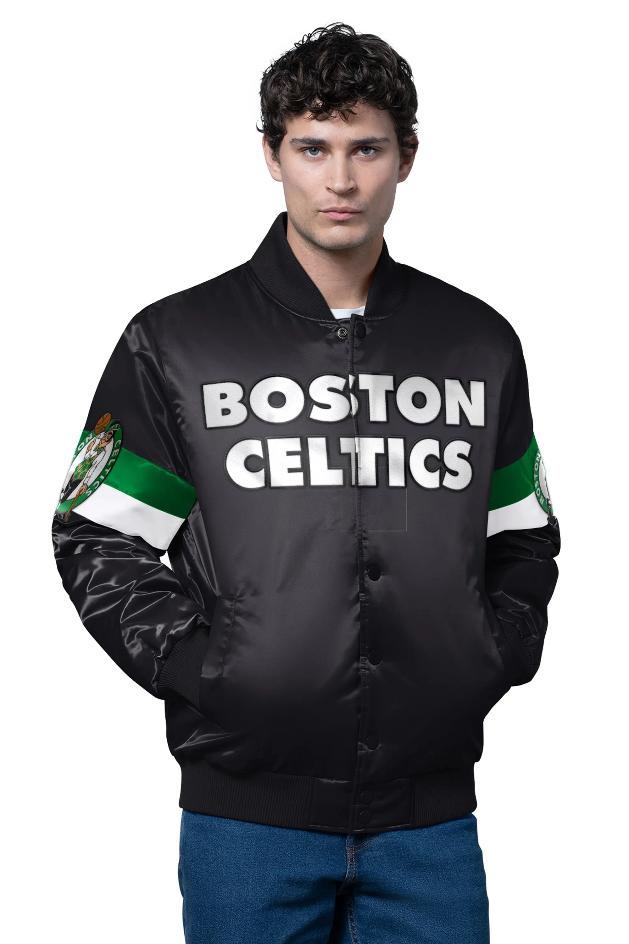 MENS BOSTON CELTICS TRIPLE OPTION SATIN VARSITY JACKET sold by Starter