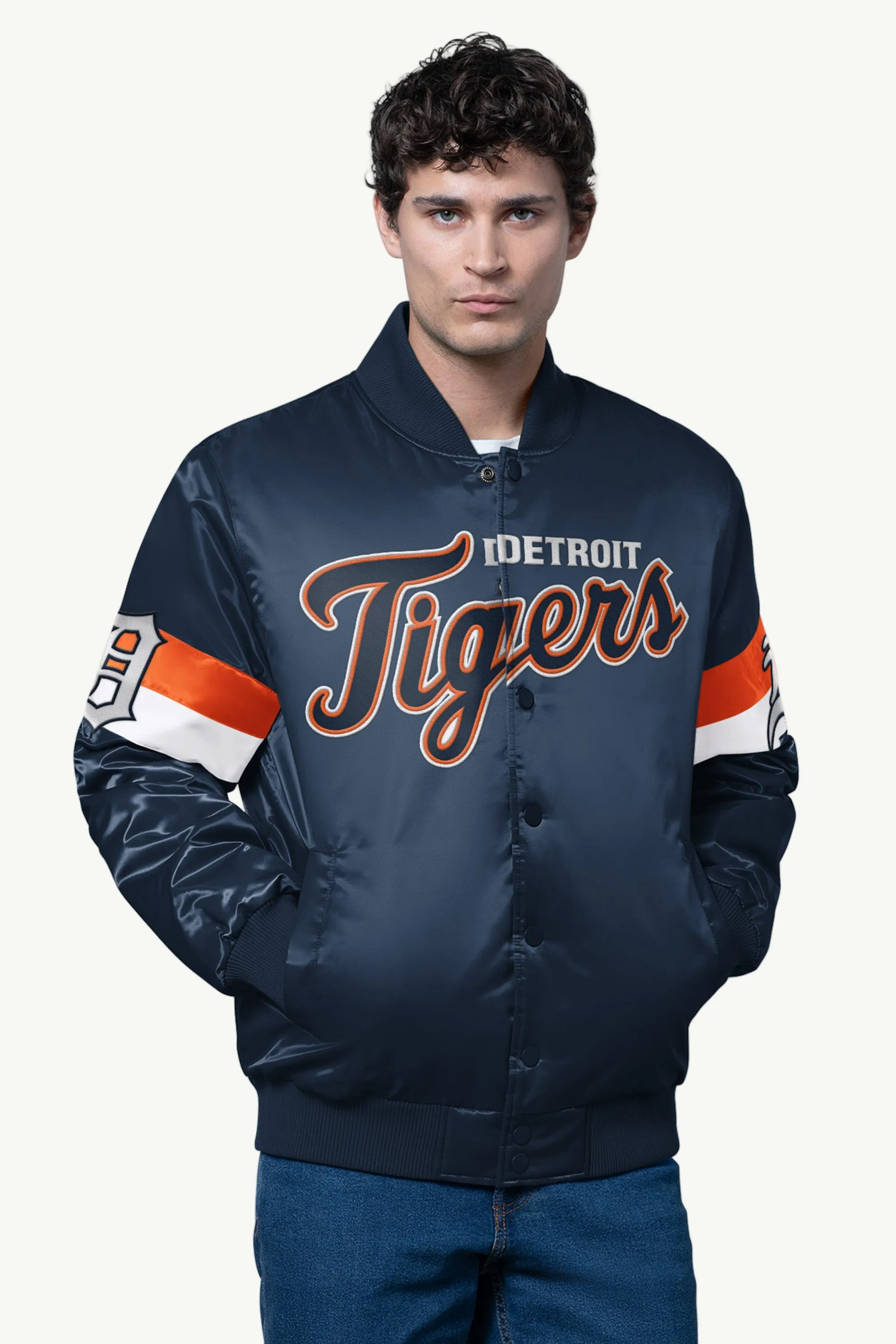 MENS DETROIT TIGERS TRIPLE OPTION SATIN VARSITY JACKET sold by Starter