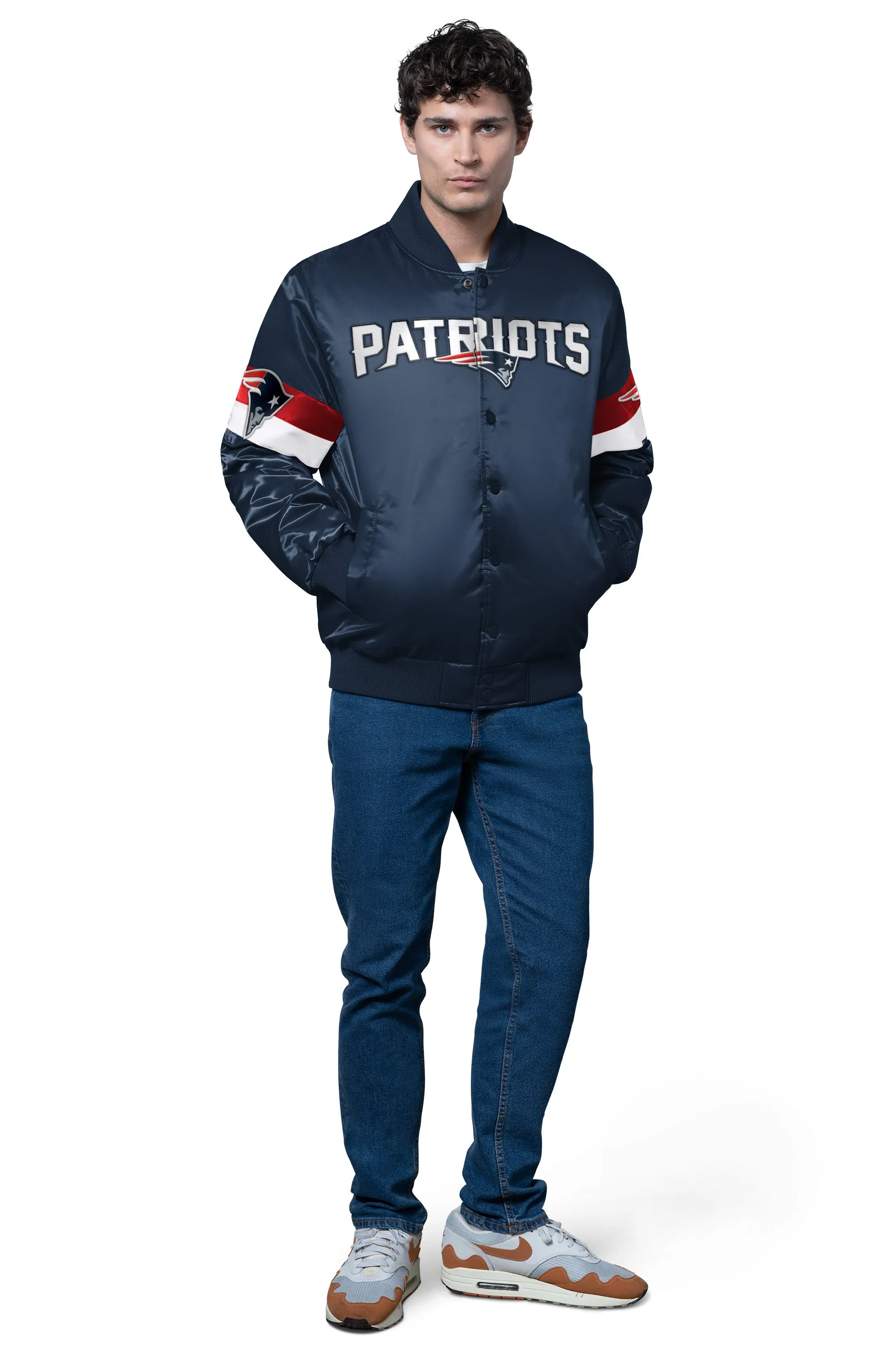 MENS NEW ENGLAND PATRIOTS TRIPLE OPTION SATIN VARSITY JACKET sold by Starter product image thumbnail 3